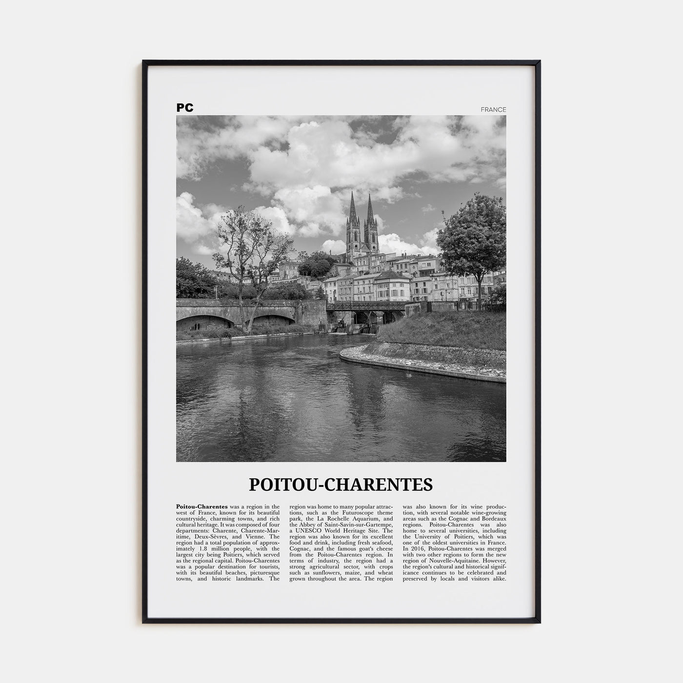 Poitou-Charentes Travel B&W Poster