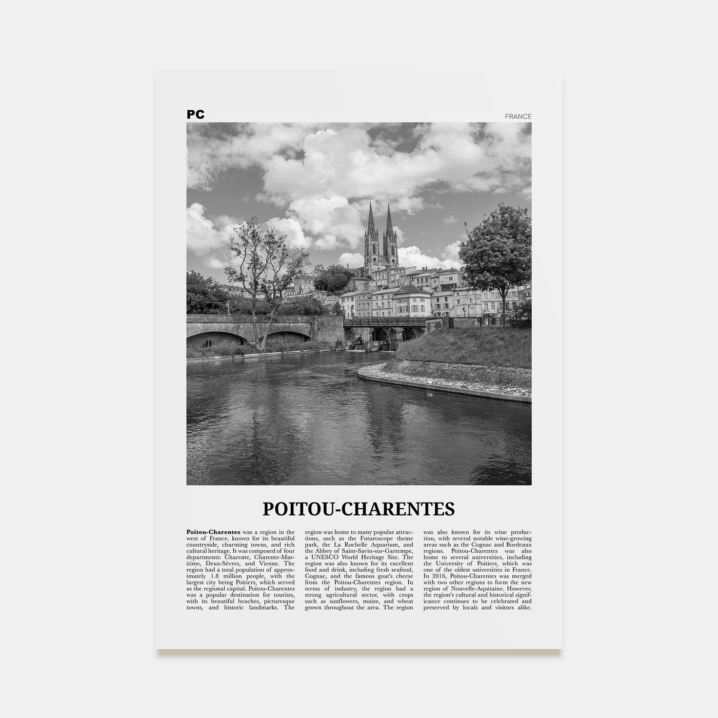 Poitou-Charentes Travel B&W Poster