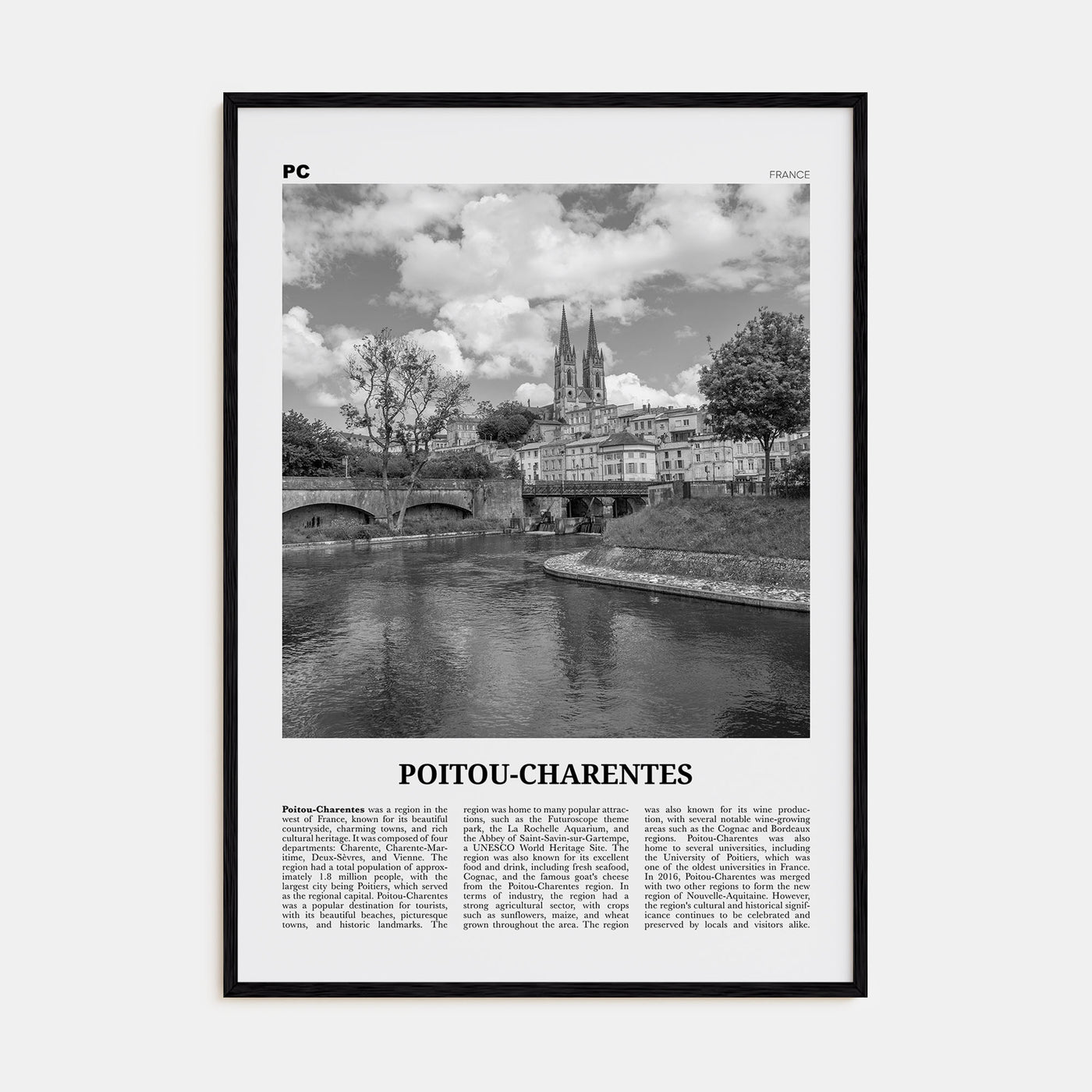 Poitou-Charentes Travel B&W Poster