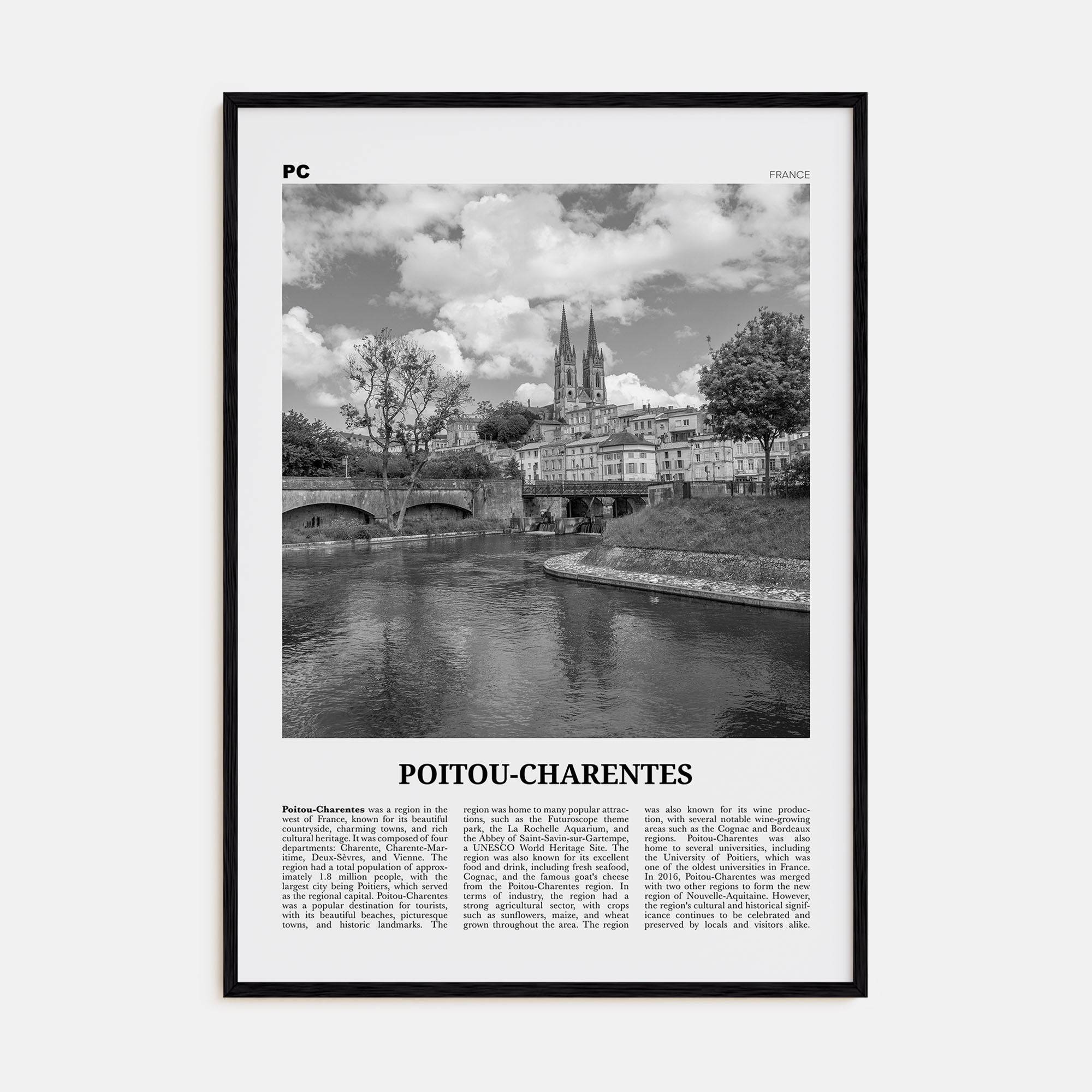 Poitou-Charentes Travel B&W Poster