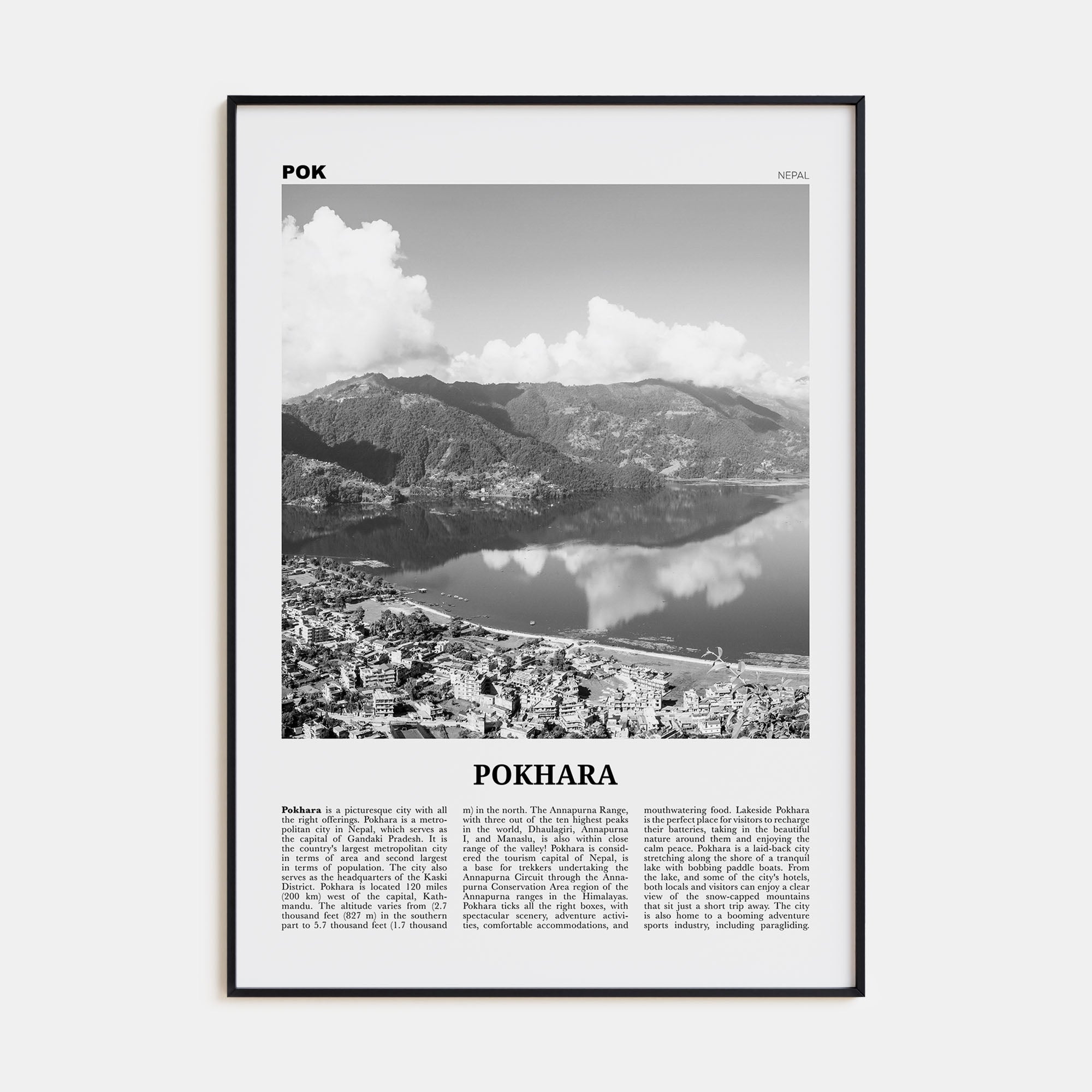 Pokhara Travel B&W Poster