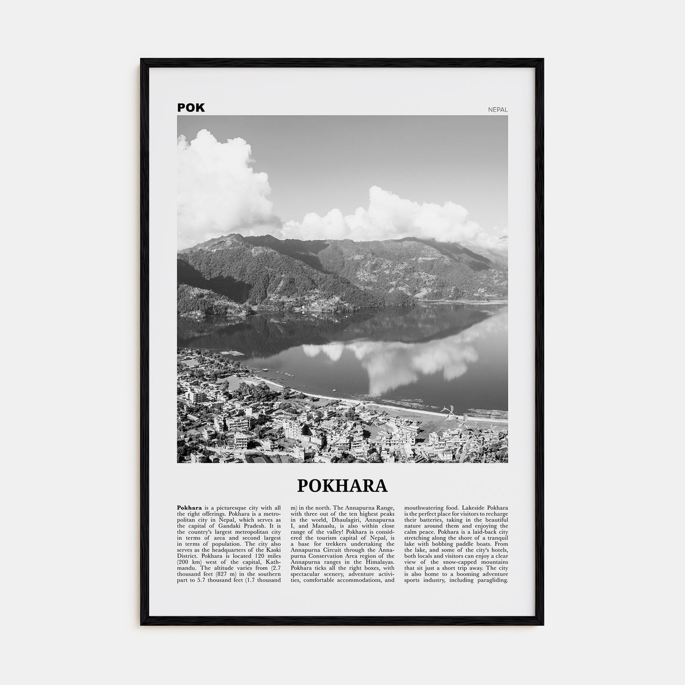 Pokhara Travel B&W Poster
