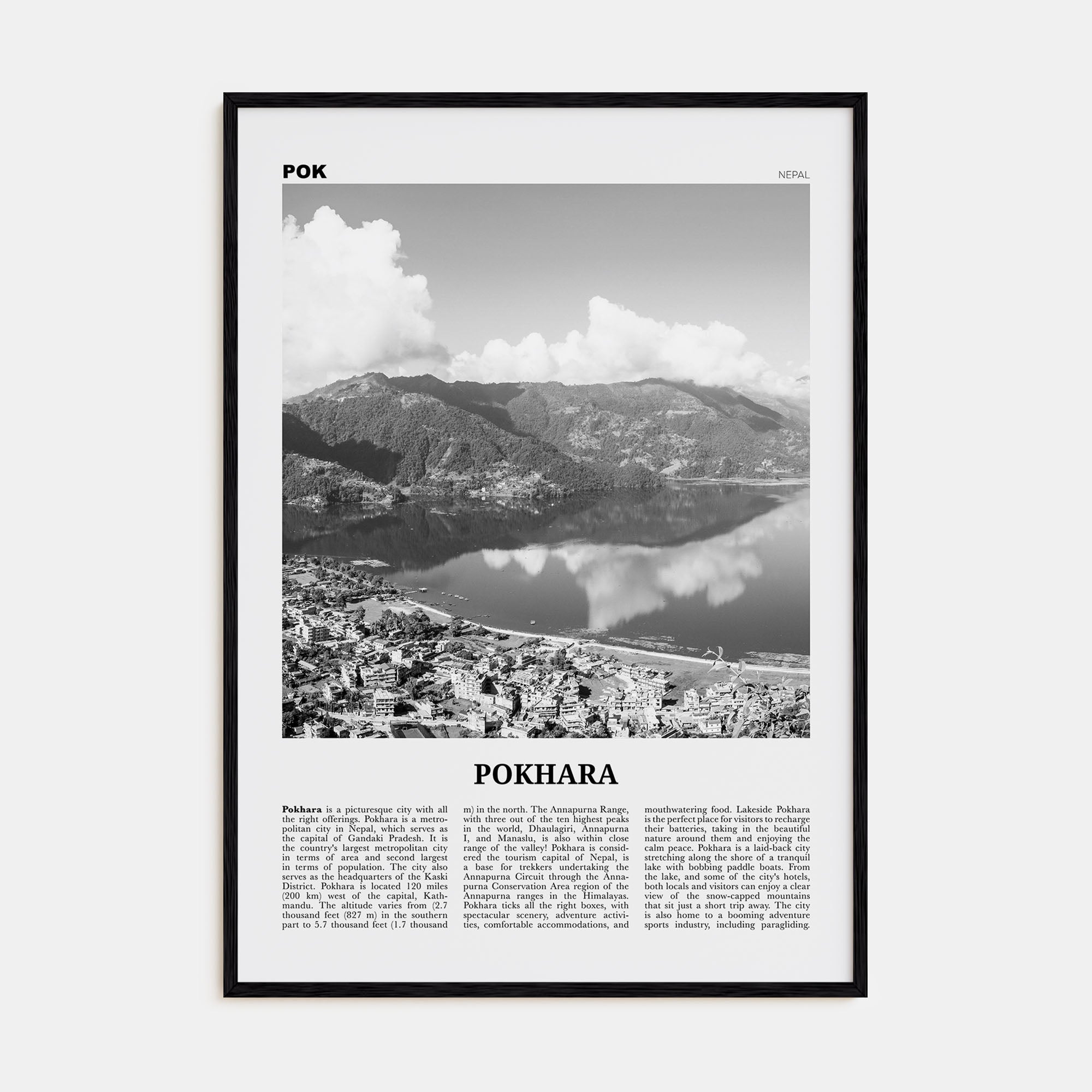 Pokhara Travel B&W Poster