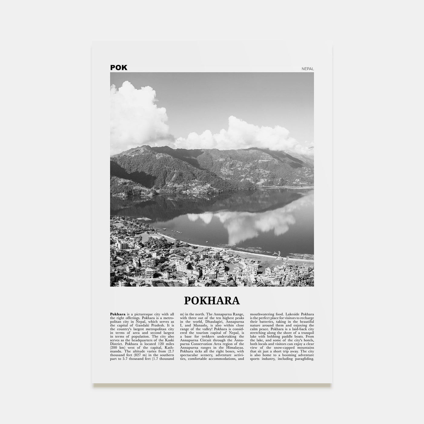 Pokhara Travel B&W Poster