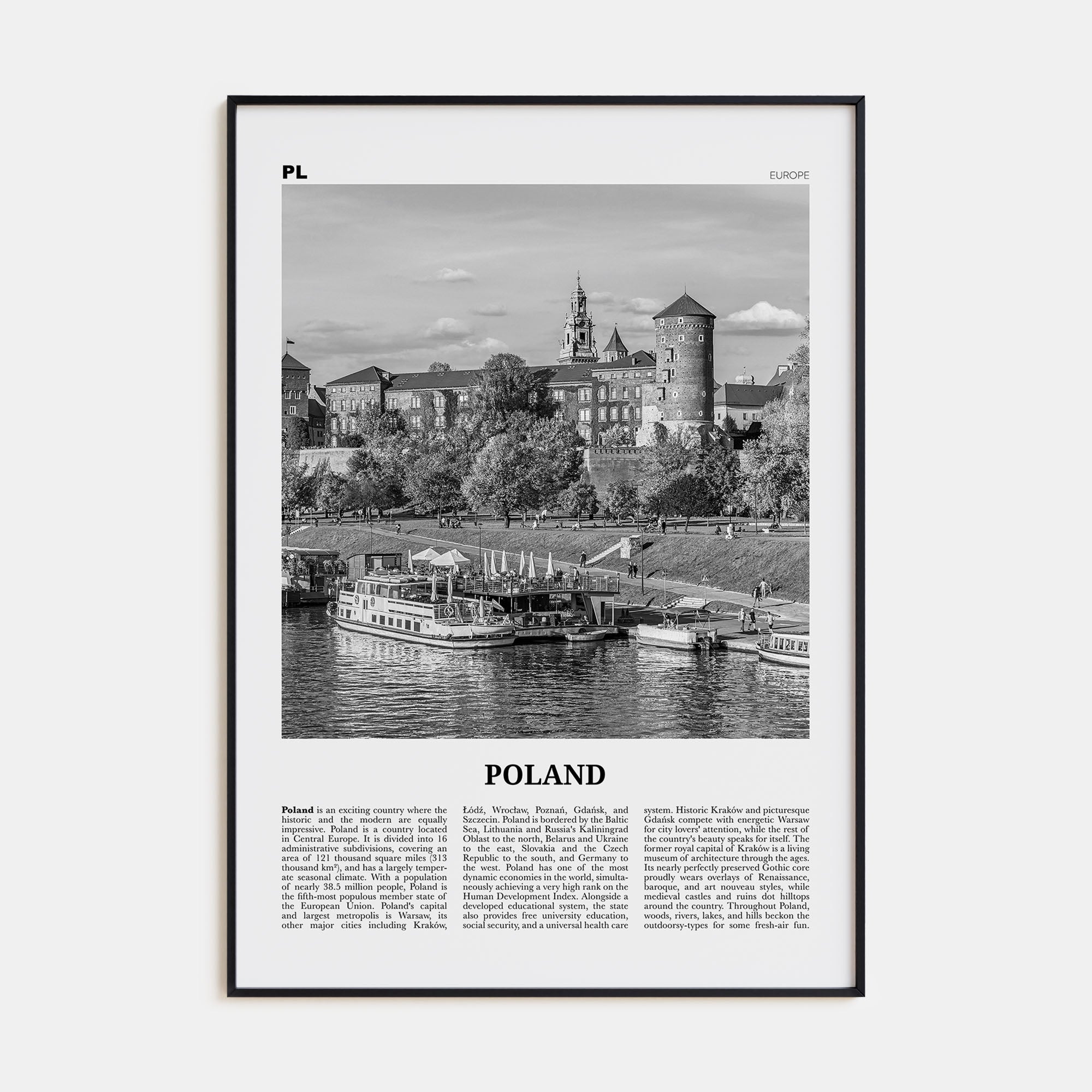 Poland Travel B&W Poster