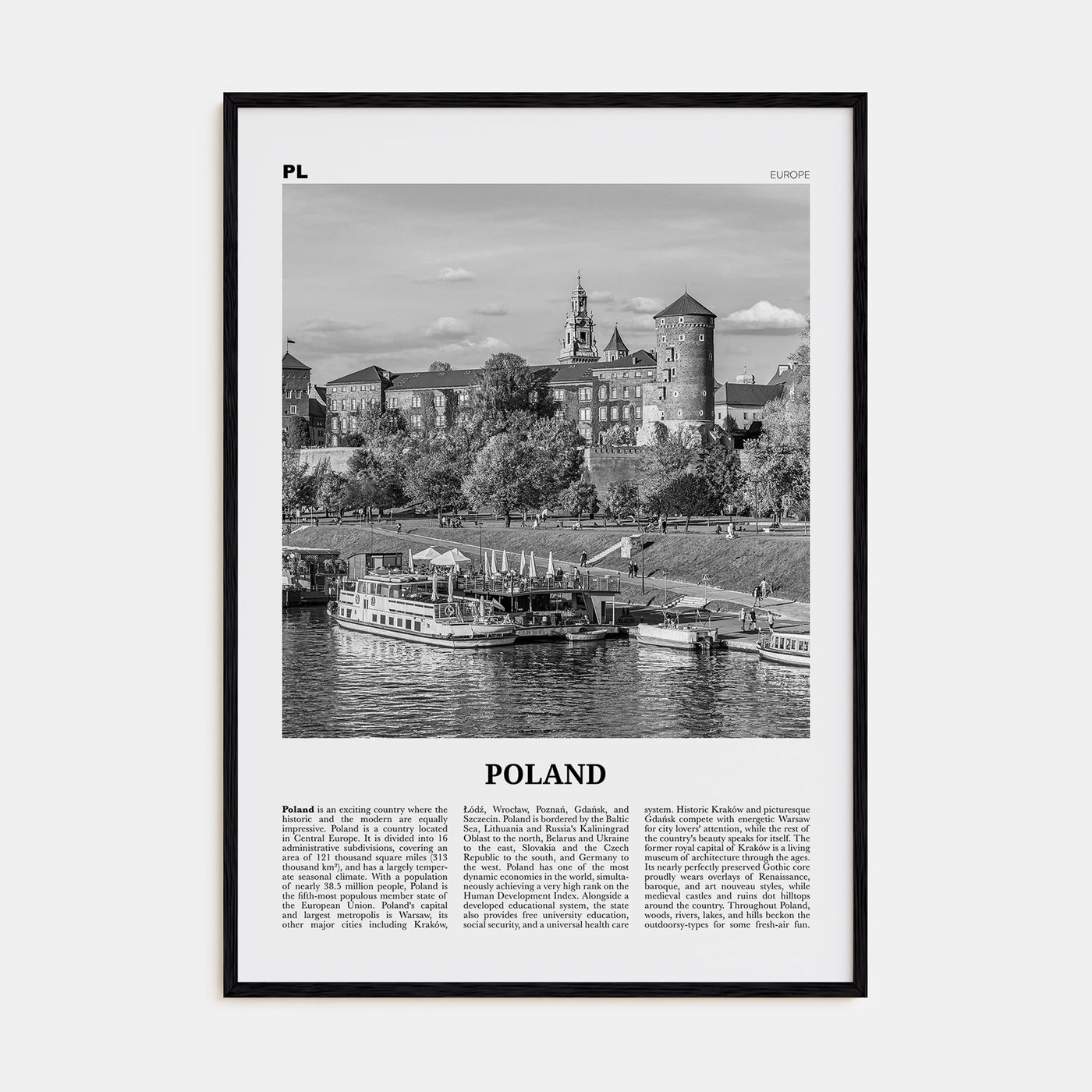 Poland Travel B&W Poster
