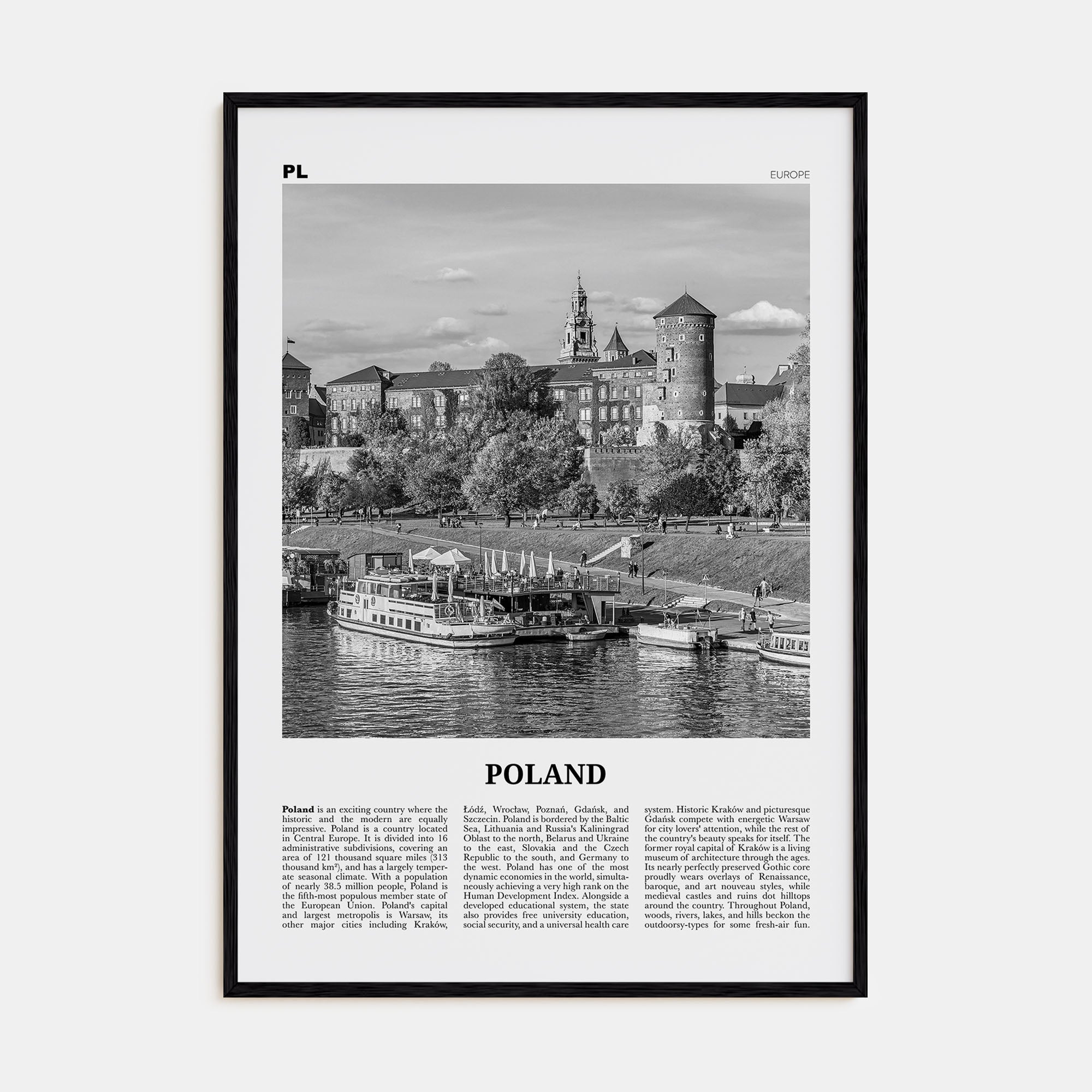 Poland Travel B&W Poster