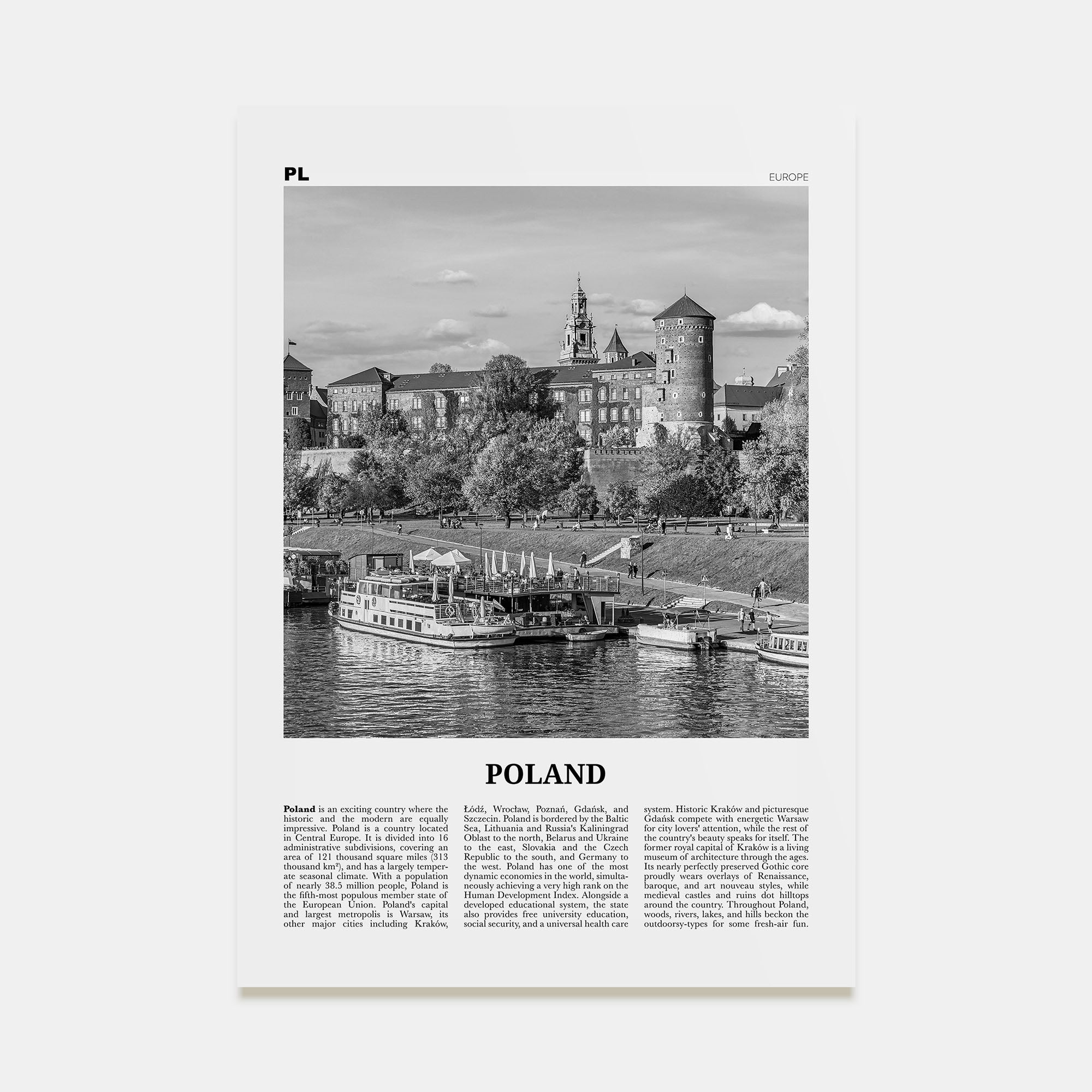 Poland Travel B&W Poster
