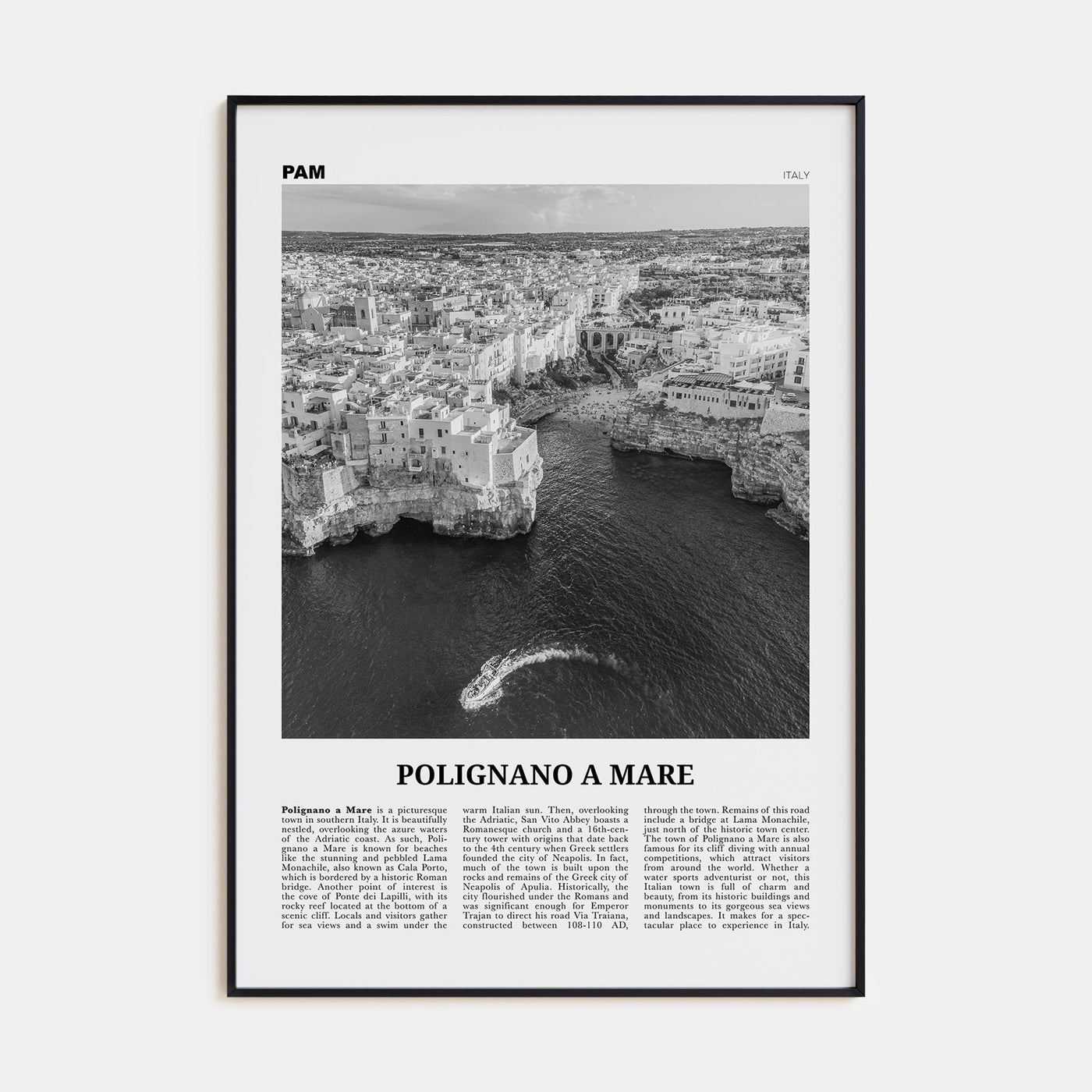 Polignano a Mare Travel B&W Poster