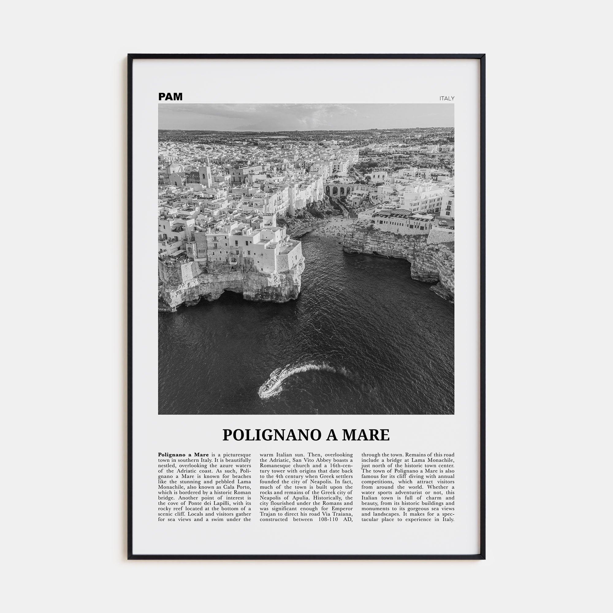 Polignano a Mare Travel B&W Poster