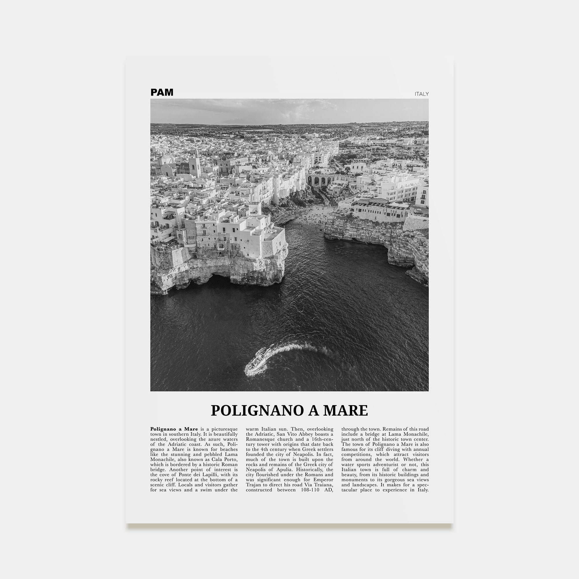 Polignano a Mare Travel B&W Poster