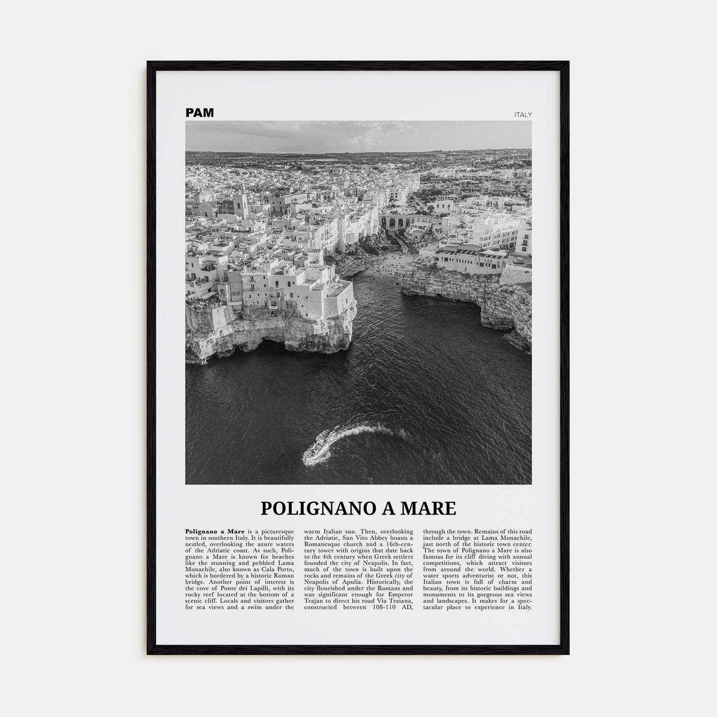 Polignano a Mare Travel B&W Poster