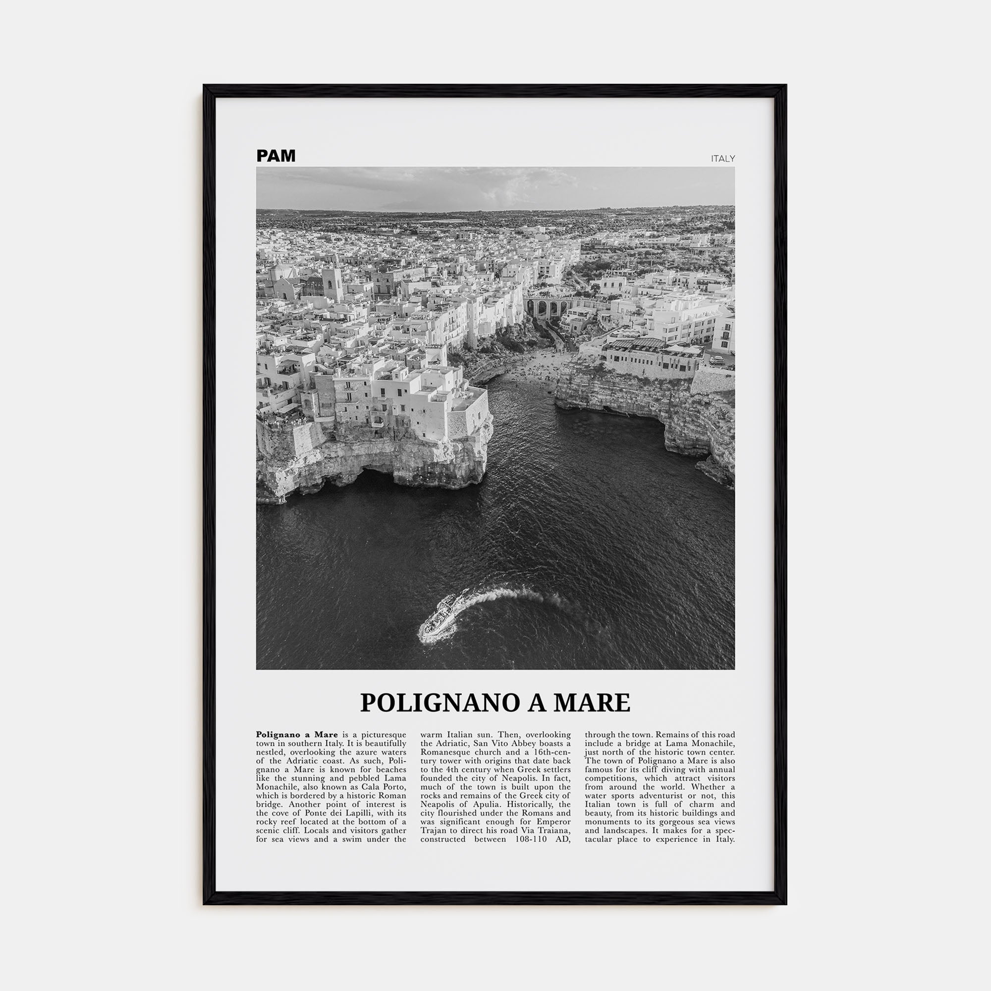 Polignano a Mare Travel B&W Poster