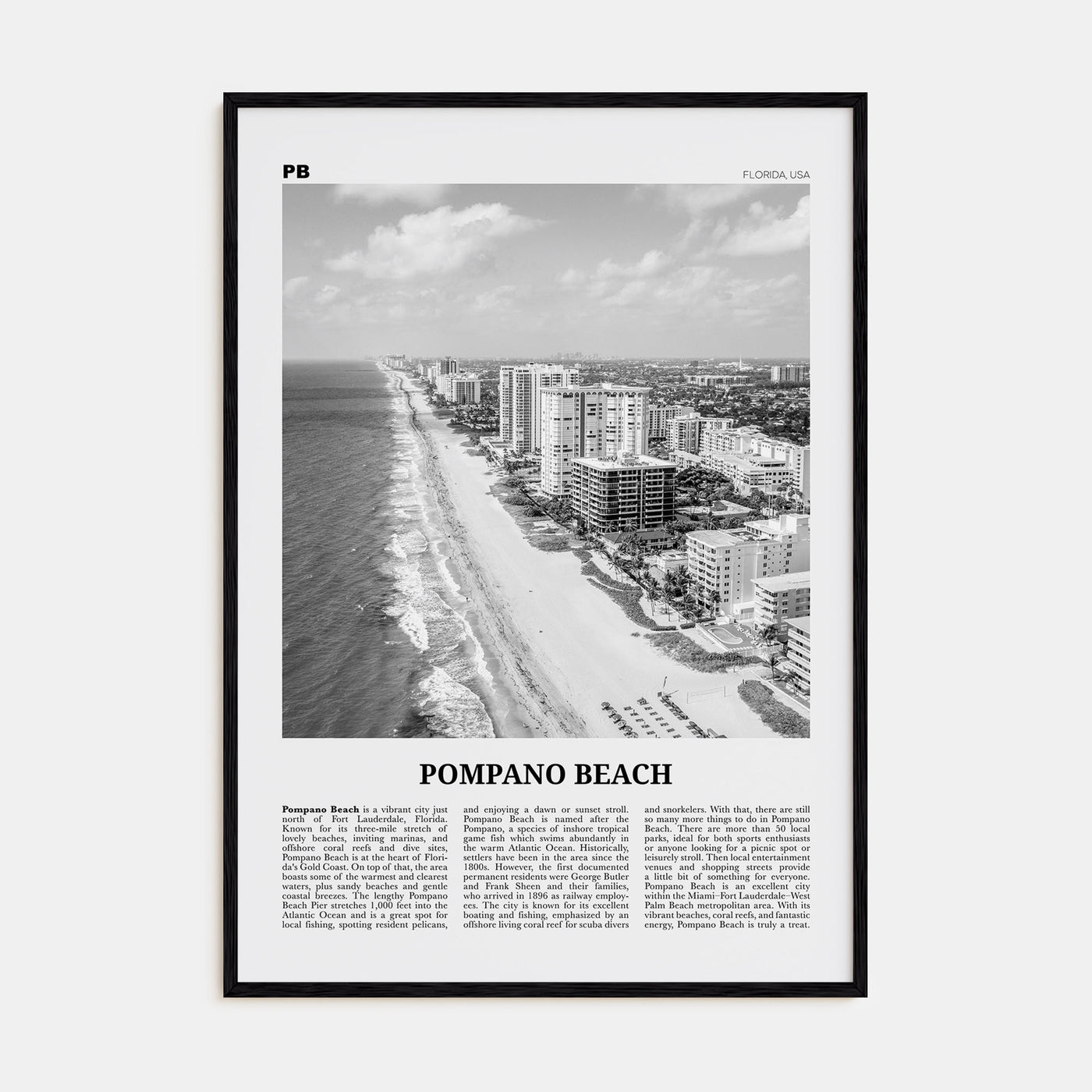 Pompano Beach Travel B&W Poster