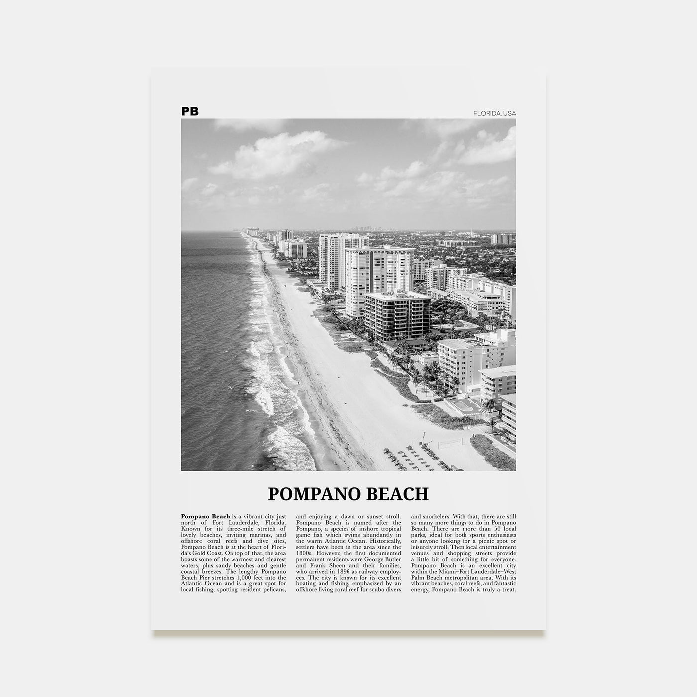 Pompano Beach Travel B&W Poster