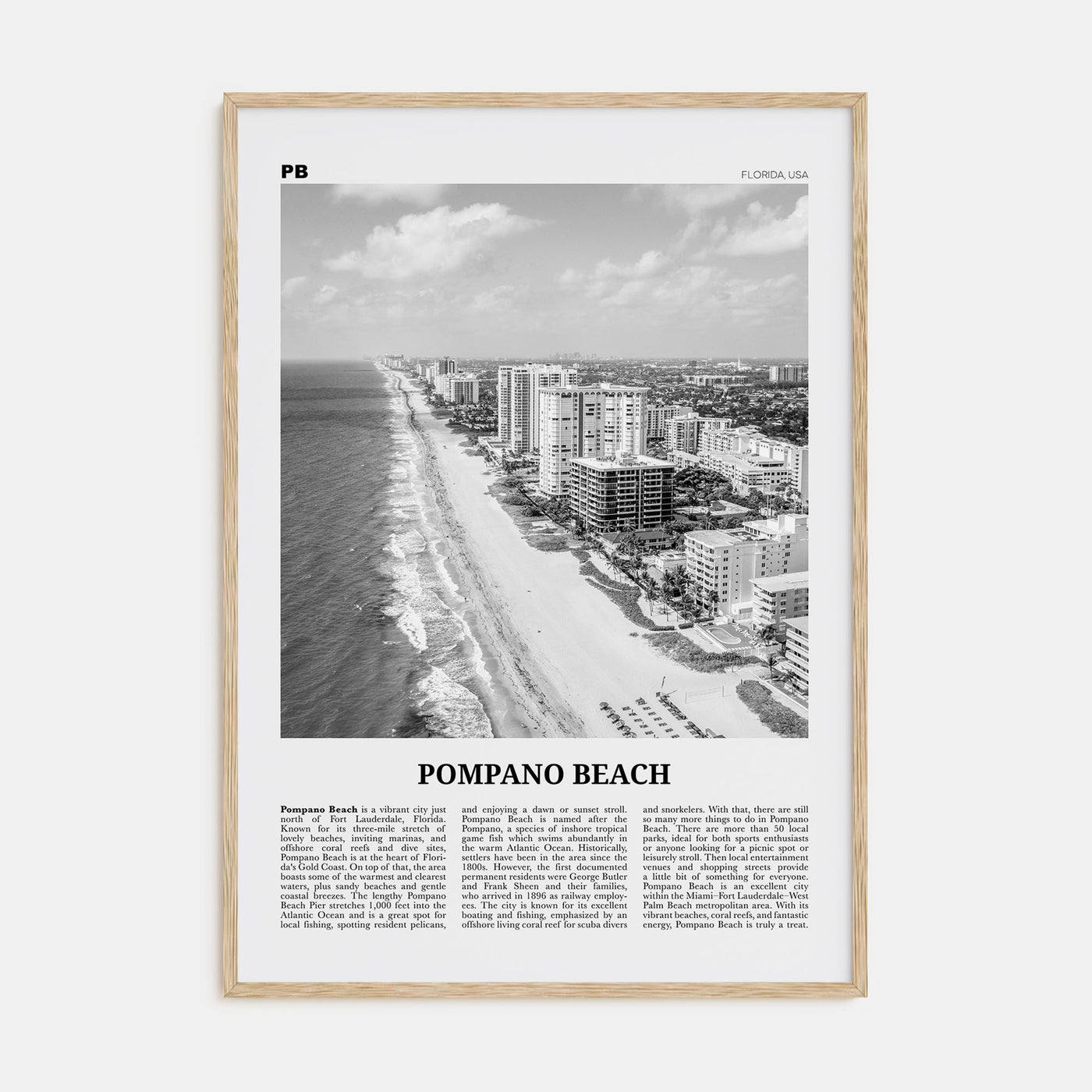 Pompano Beach Travel B&W Poster