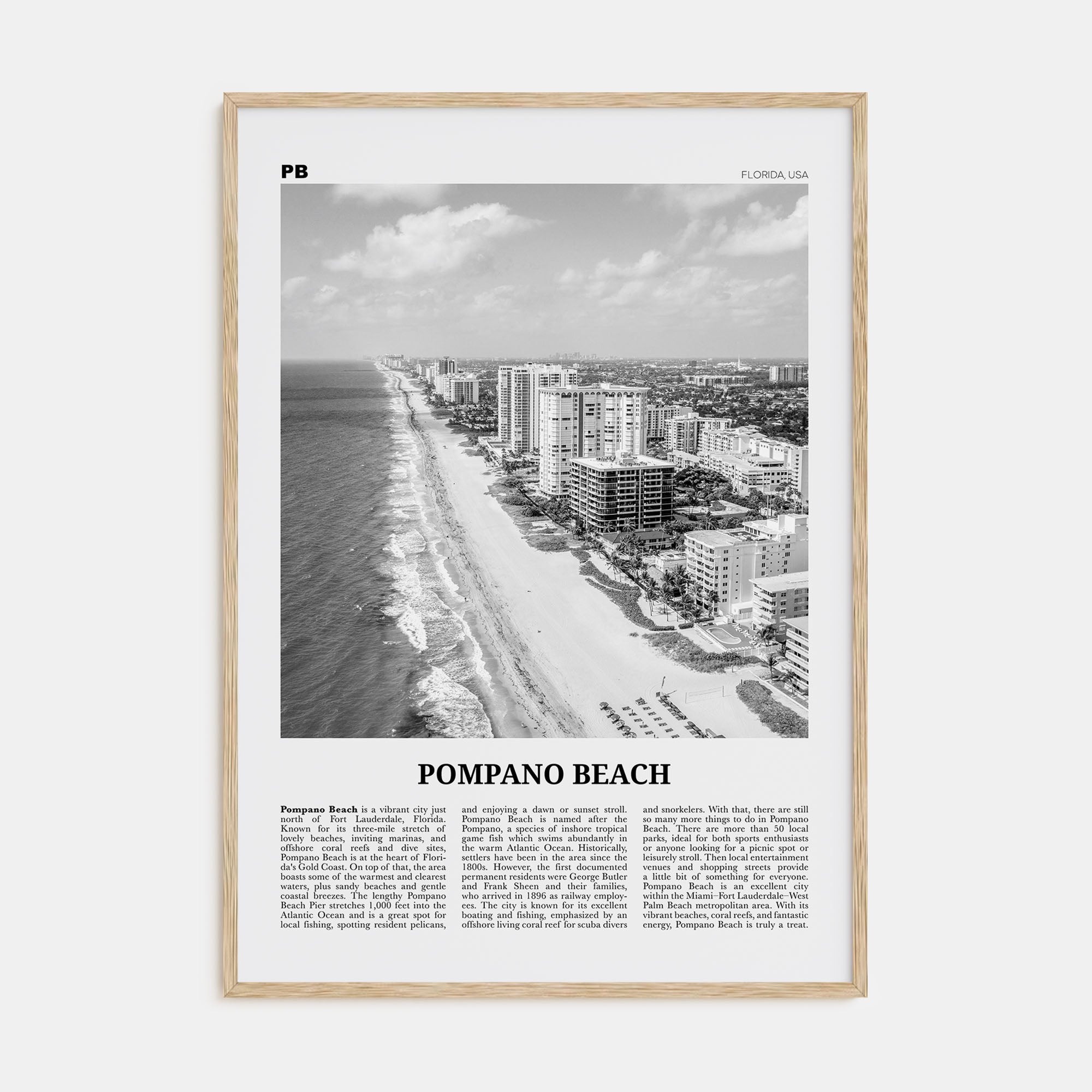 Pompano Beach Travel B&W Poster