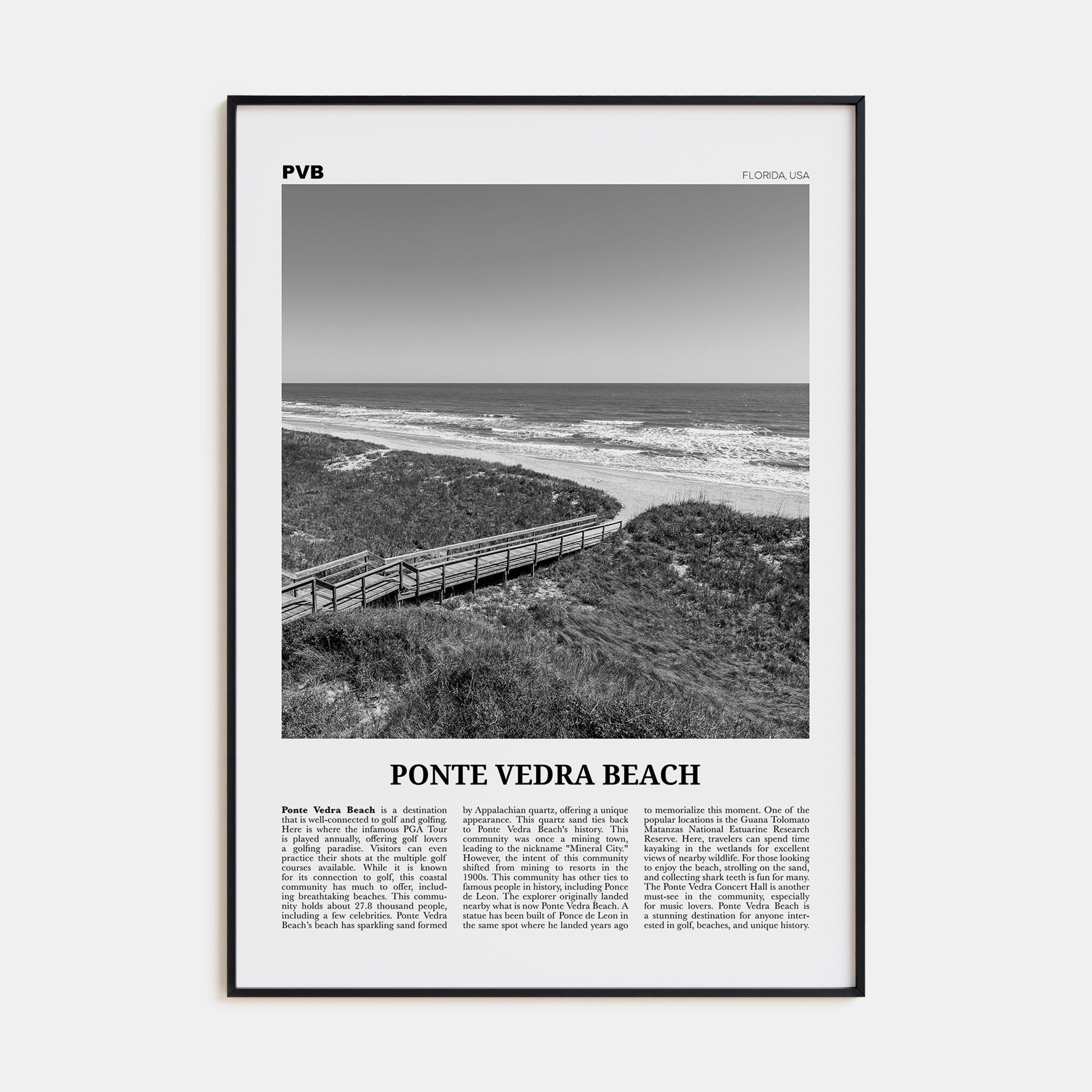Ponte Vedra Beach Travel B&W Poster