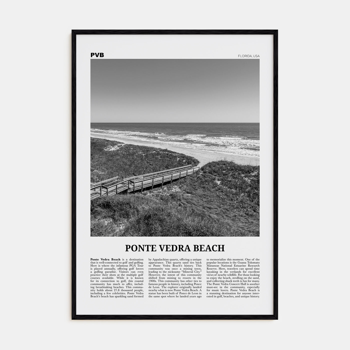 Ponte Vedra Beach Travel B&W Poster