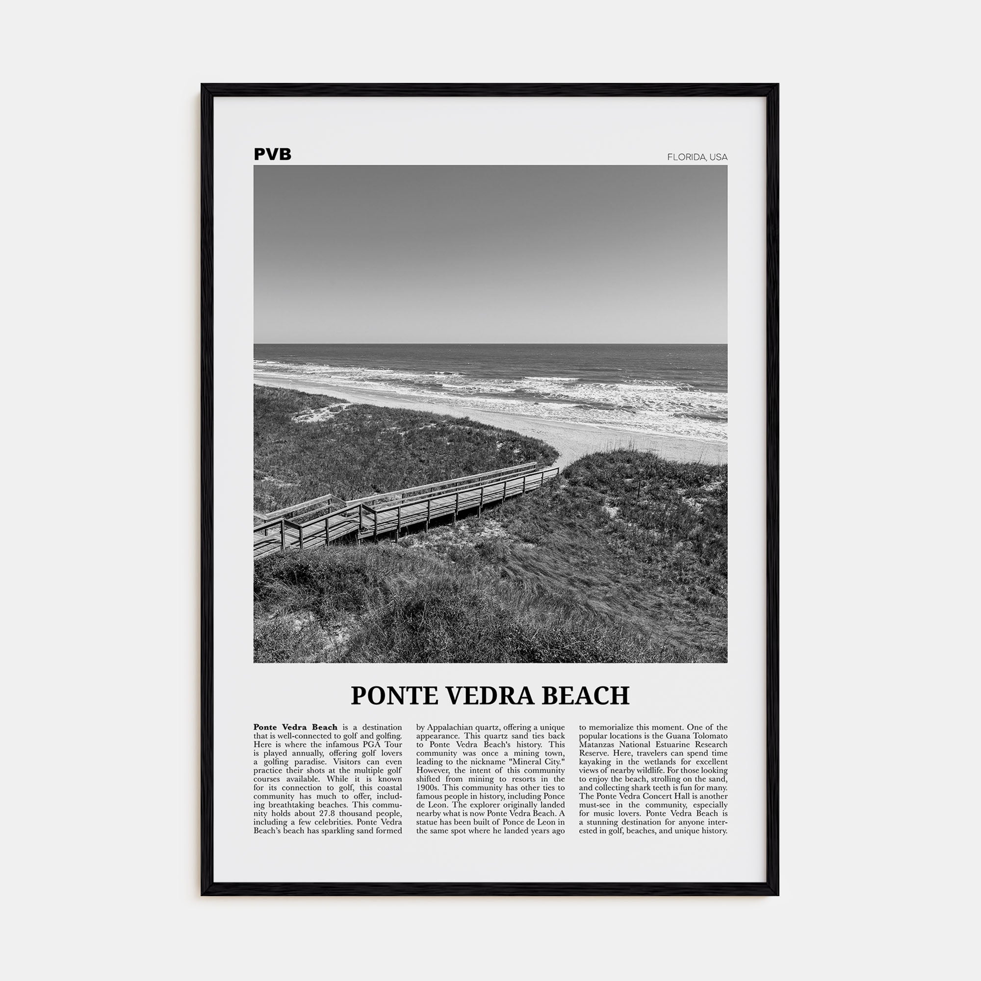 Ponte Vedra Beach Travel B&W Poster