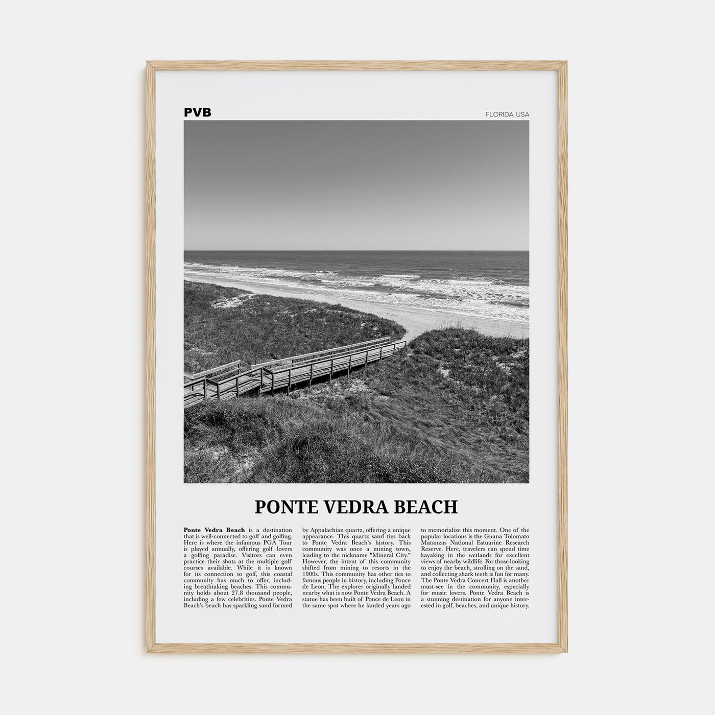 Ponte Vedra Beach Travel B&W Poster