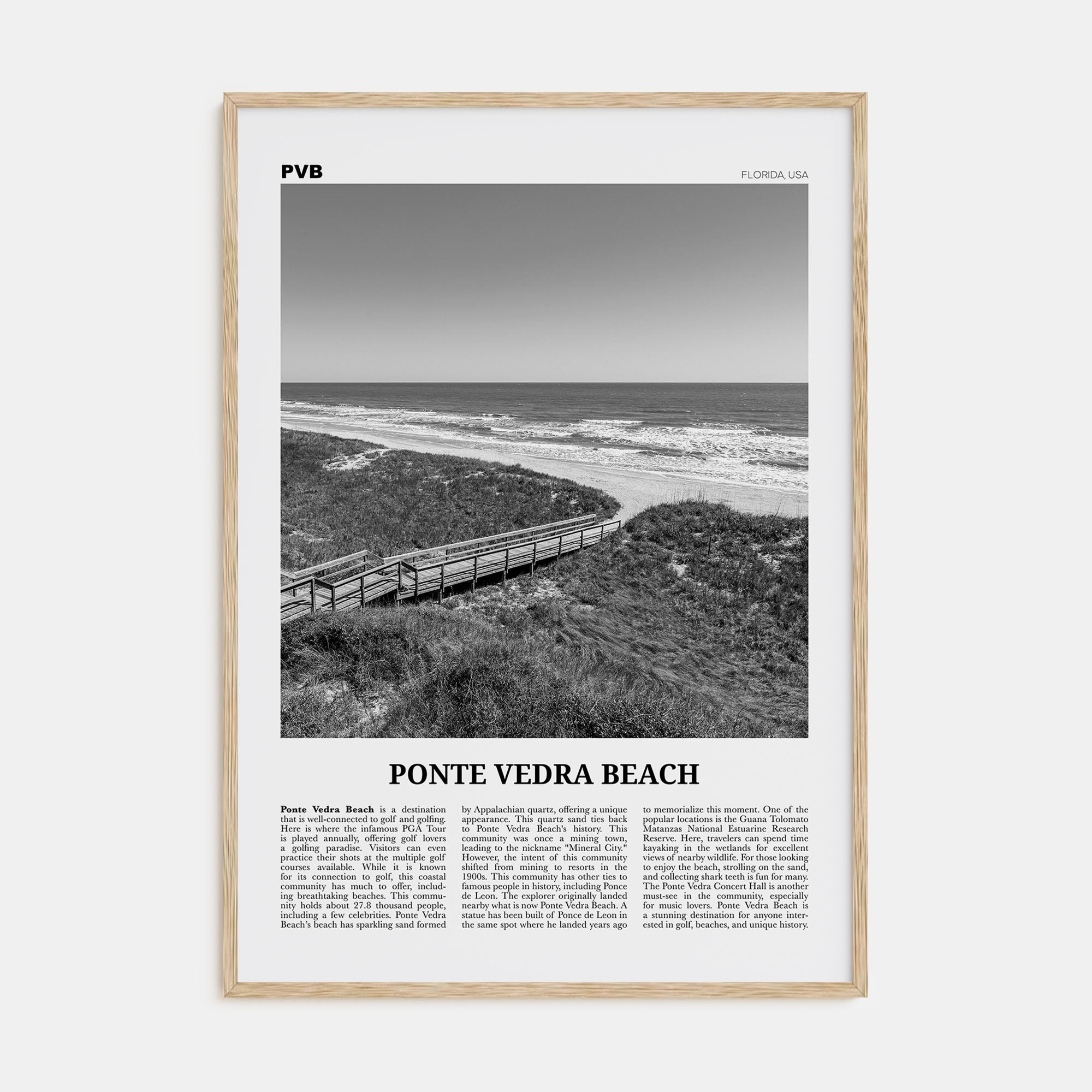 Ponte Vedra Beach Travel B&W Poster