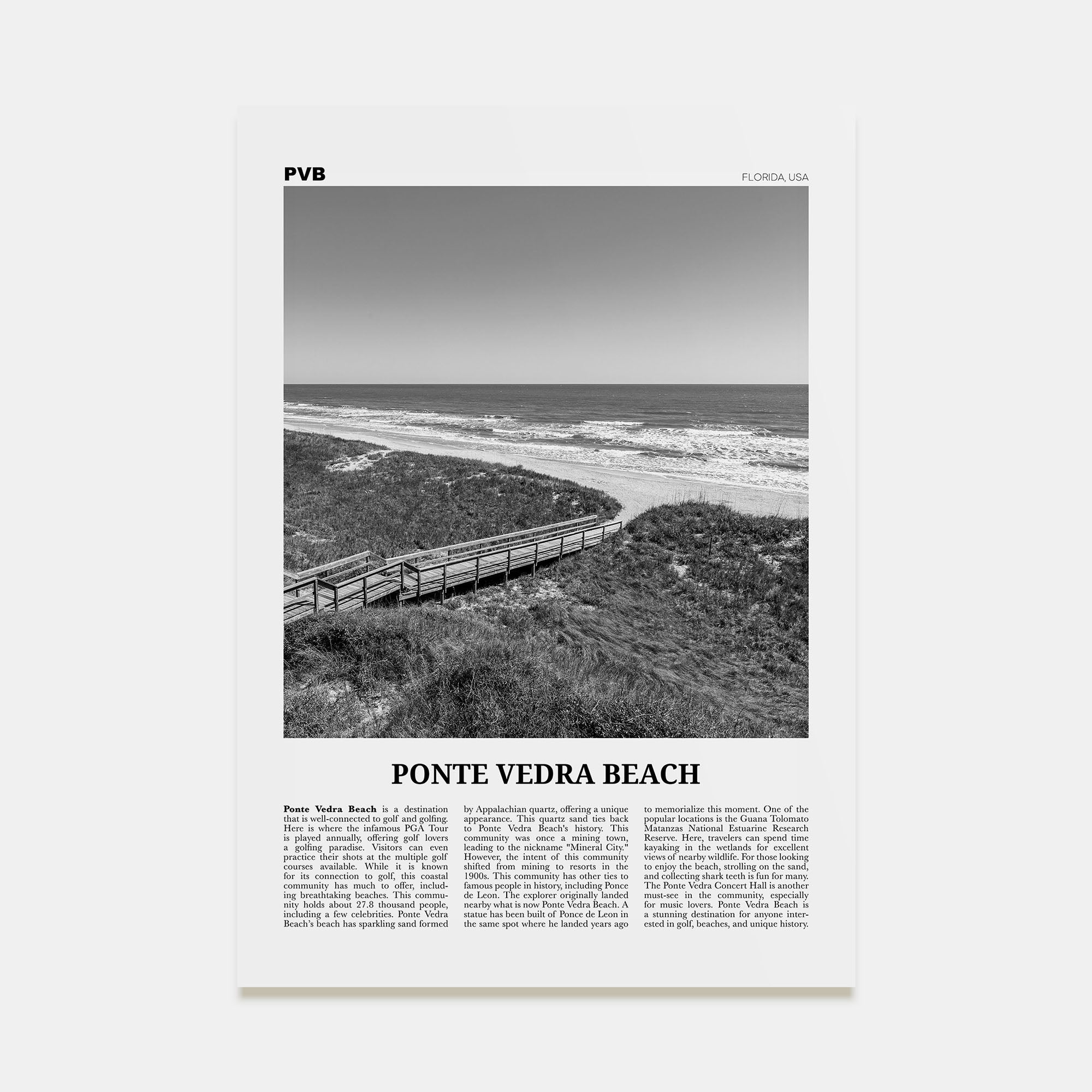 Ponte Vedra Beach Travel B&W Poster