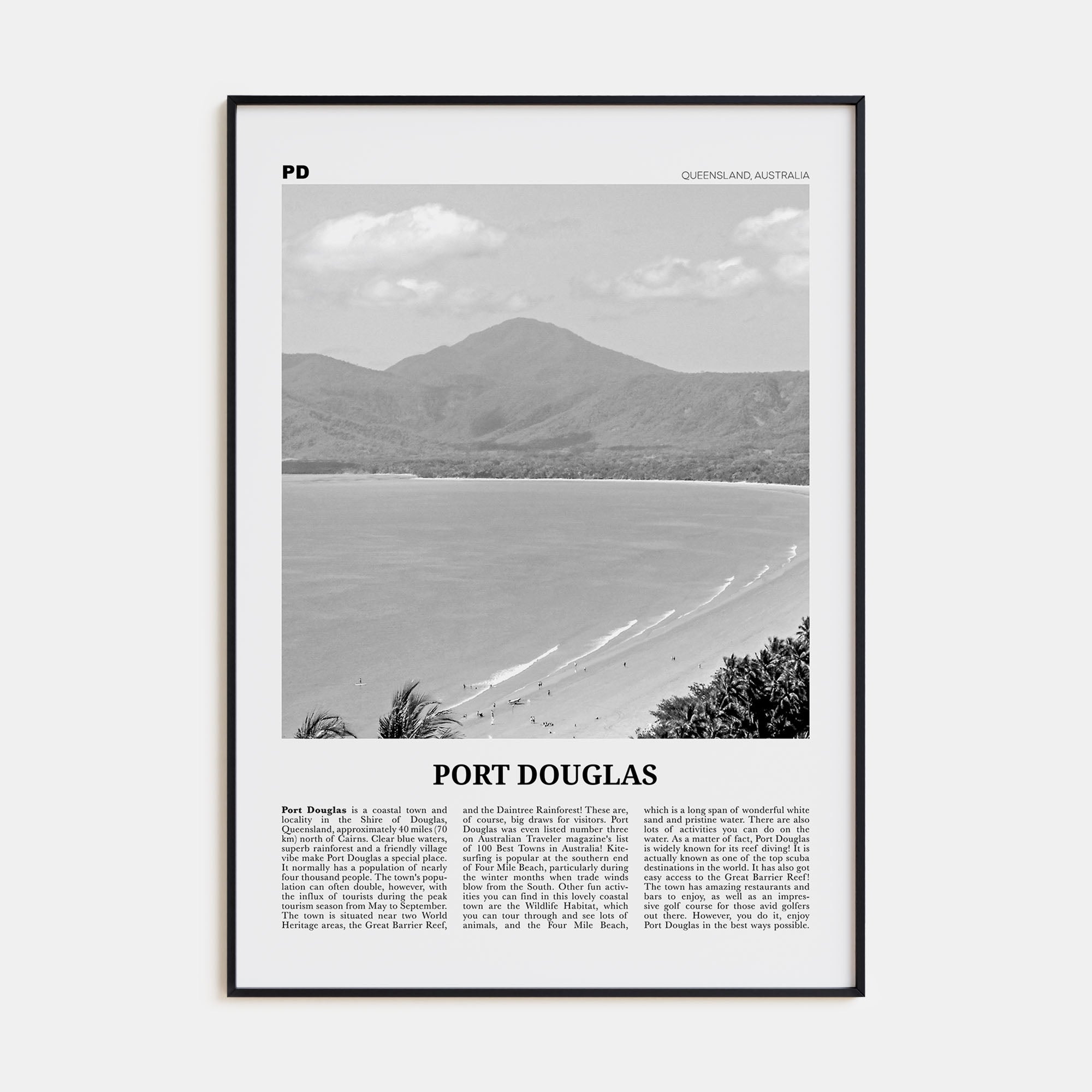 Port Douglas Travel B&W Poster