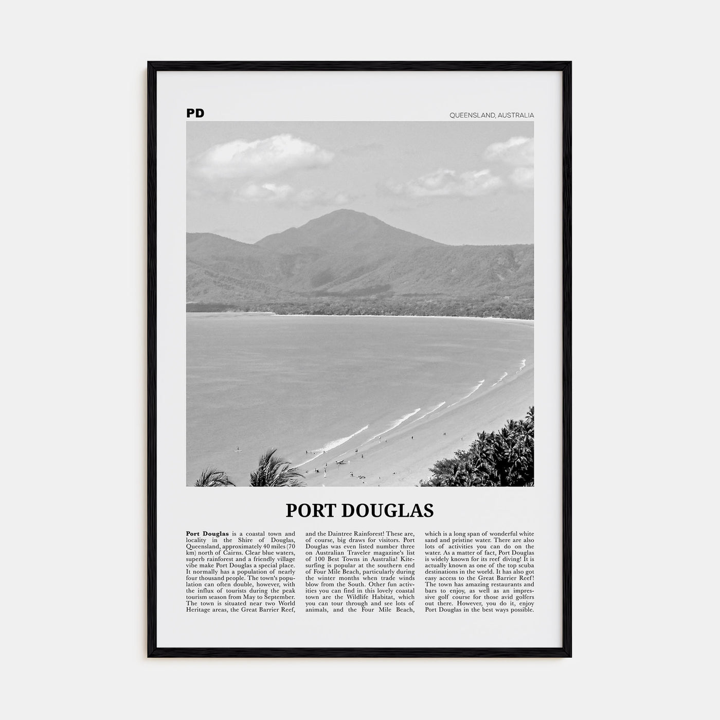 Port Douglas Travel B&W Poster