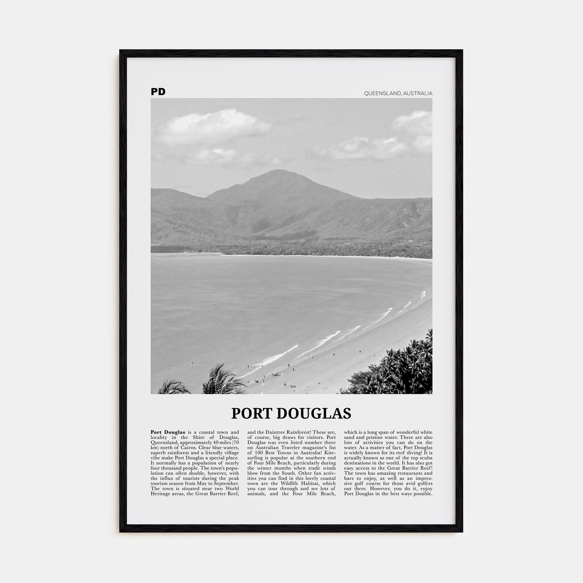 Port Douglas Travel B&W Poster