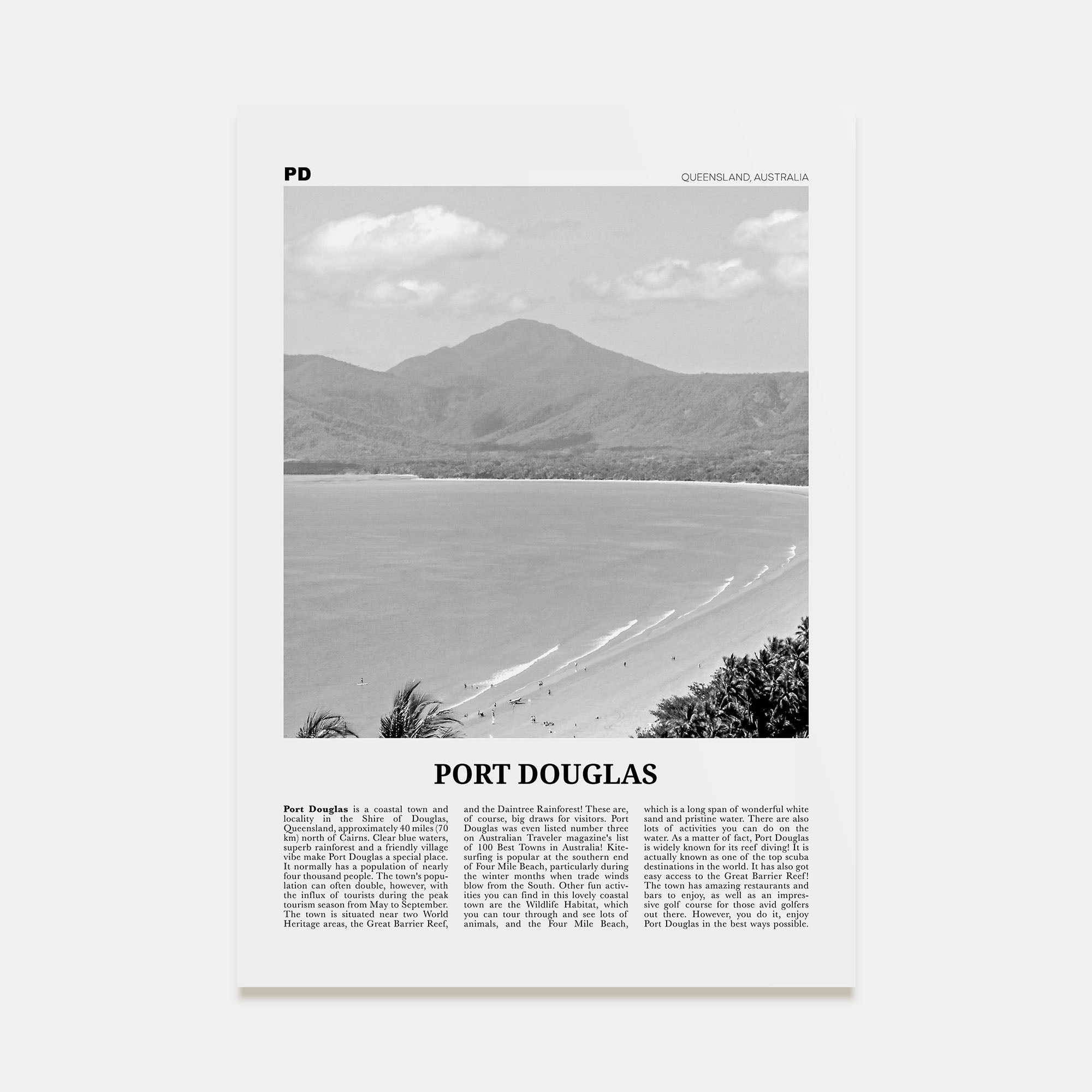 Port Douglas Travel B&W Poster
