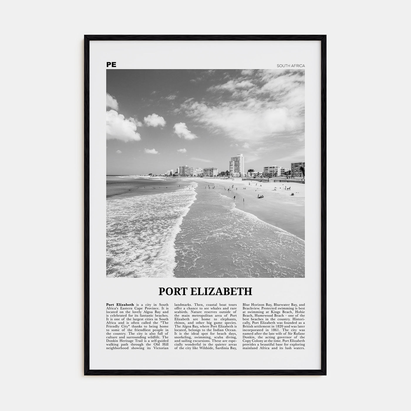 Port Elizabeth Travel B&W Poster