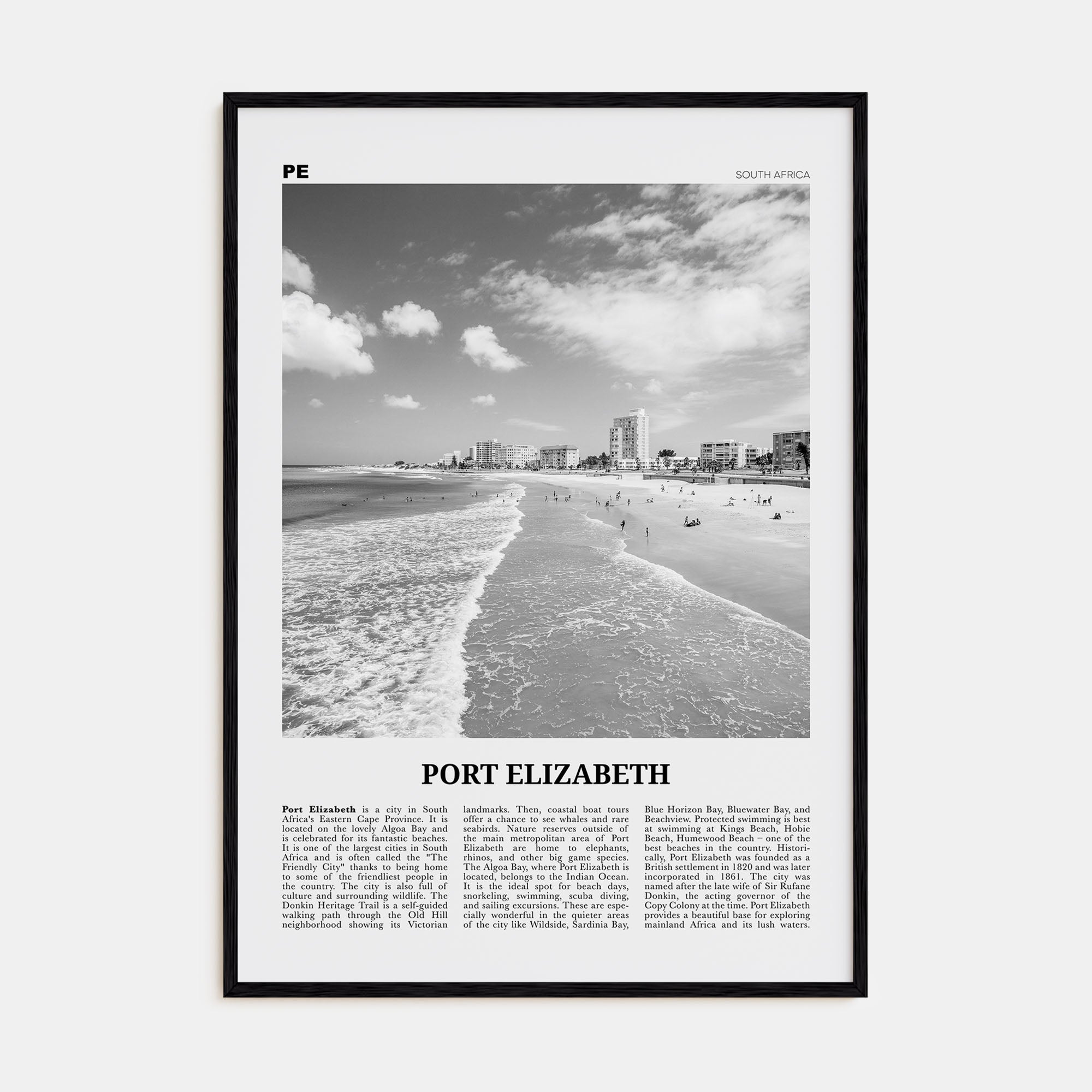 Port Elizabeth Travel B&W Poster