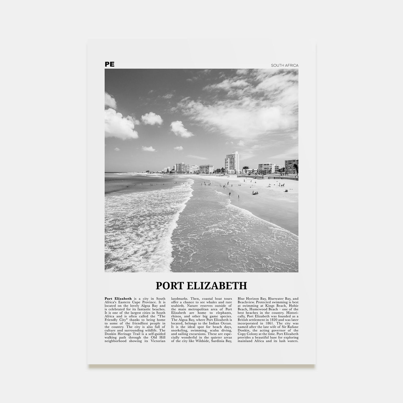 Port Elizabeth Travel B&W Poster