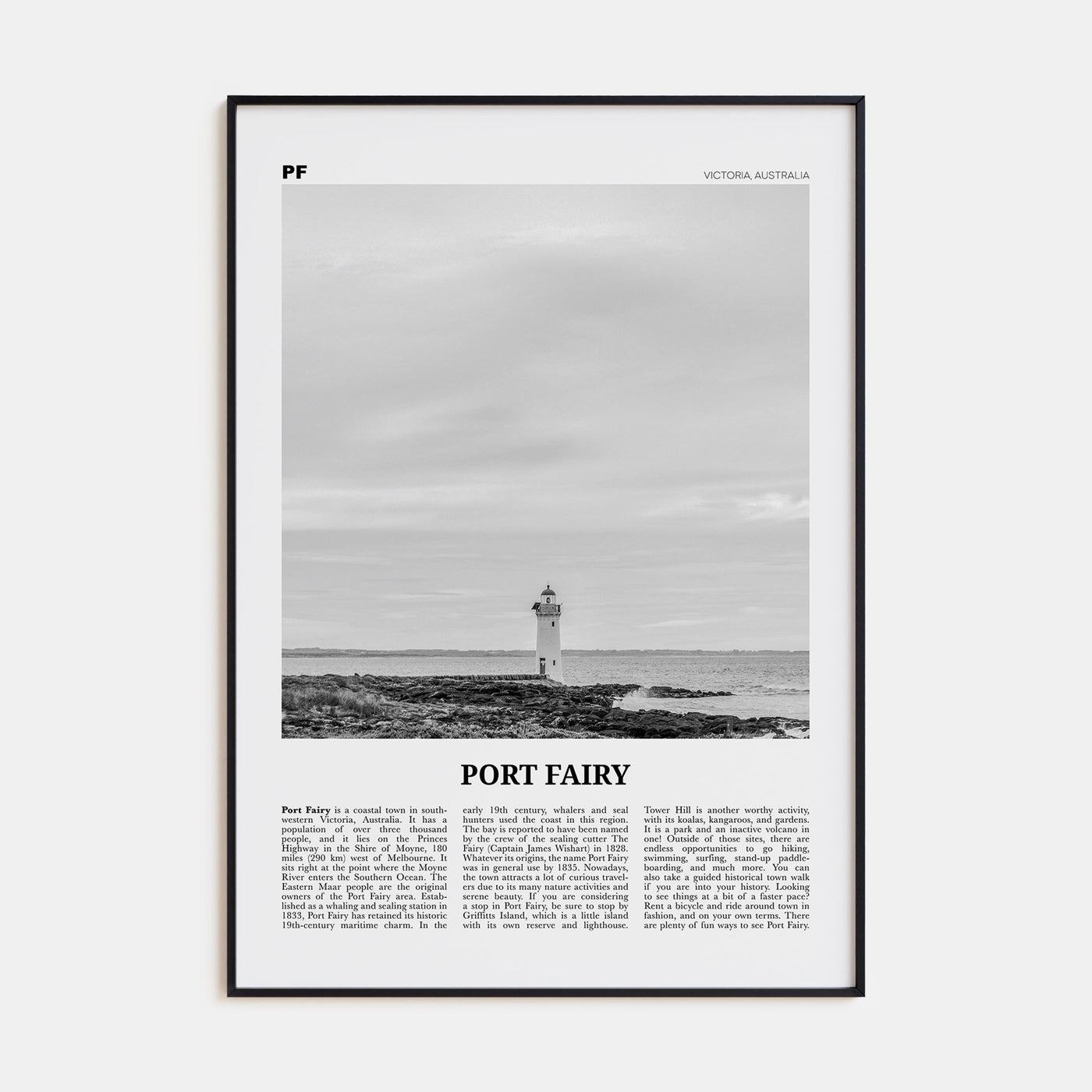 Port Fairy Travel B&W Poster