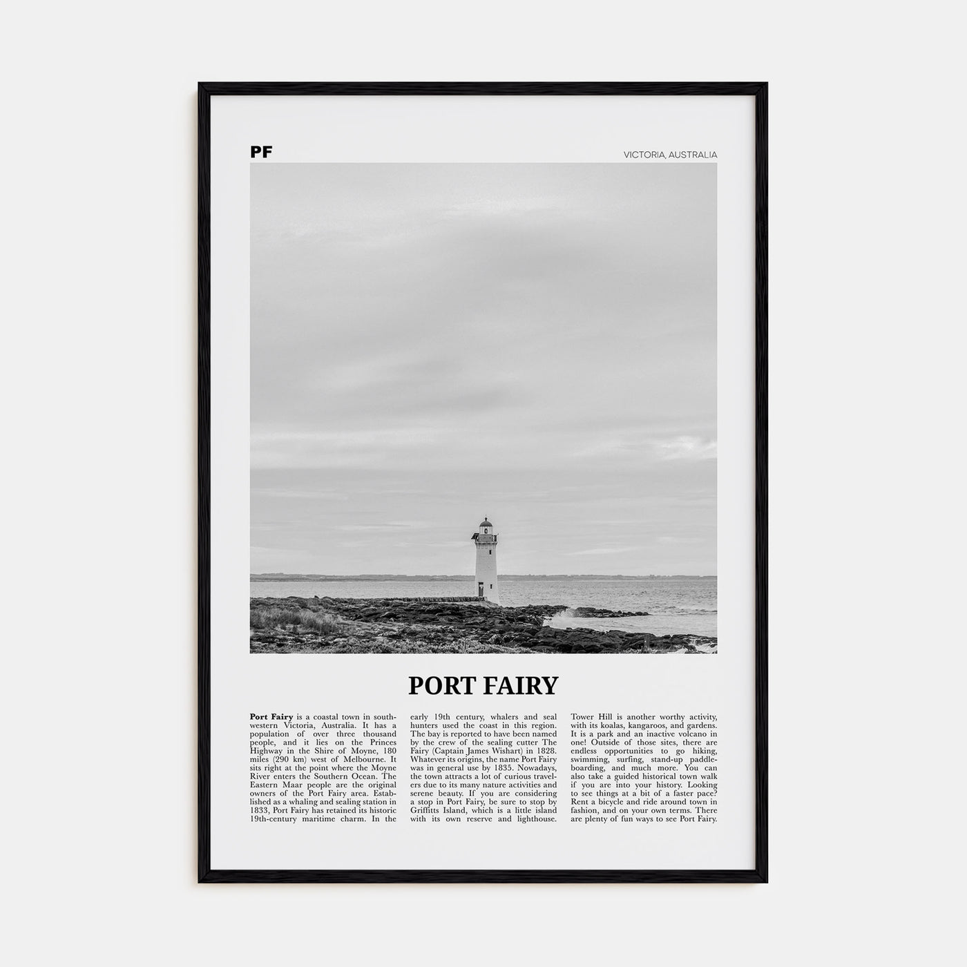 Port Fairy Travel B&W Poster