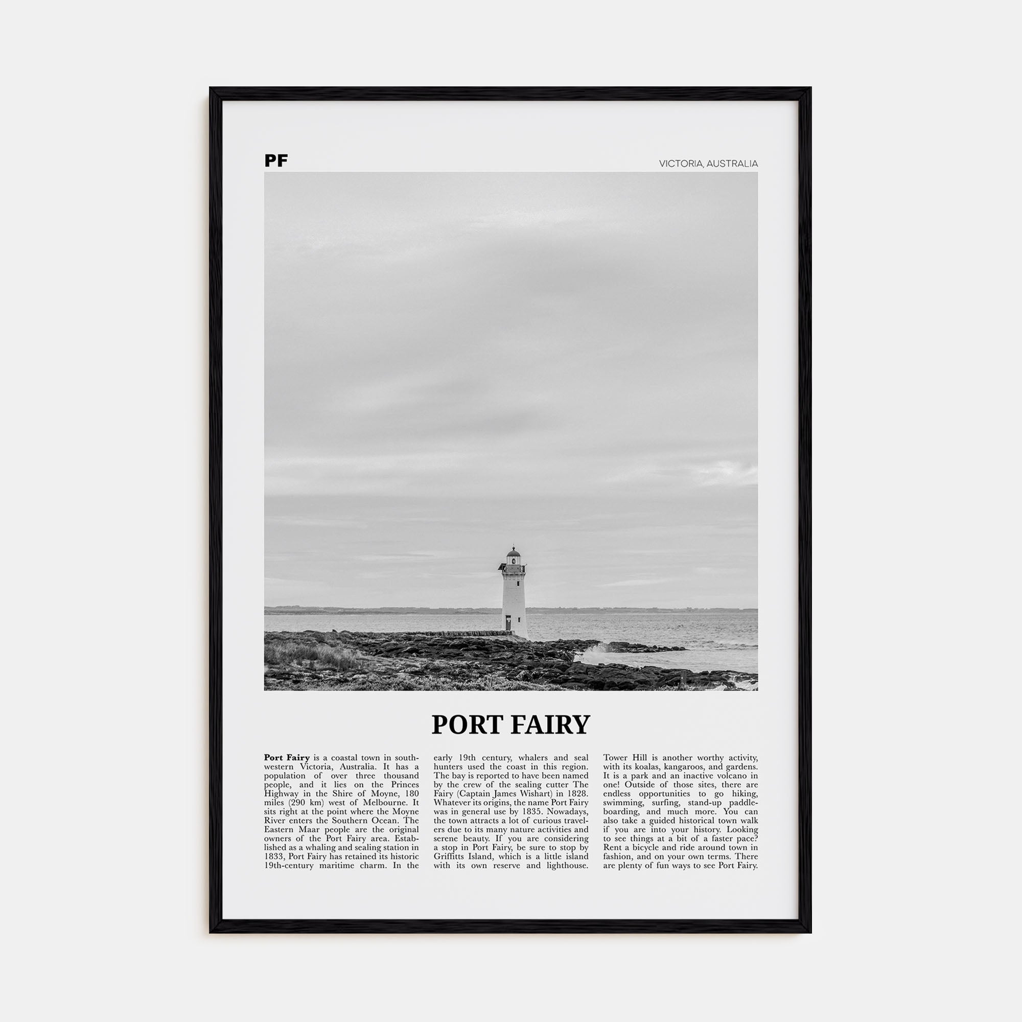 Port Fairy Travel B&W Poster