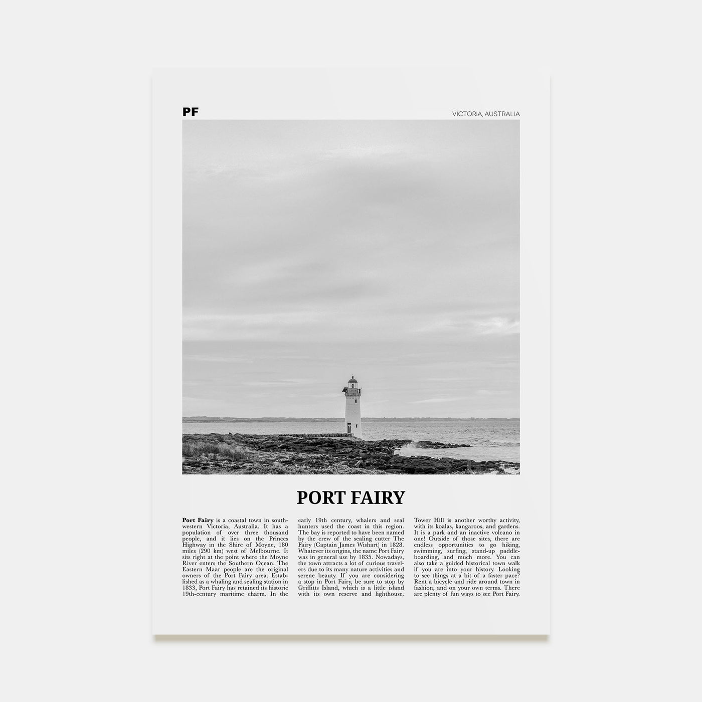 Port Fairy Travel B&W Poster