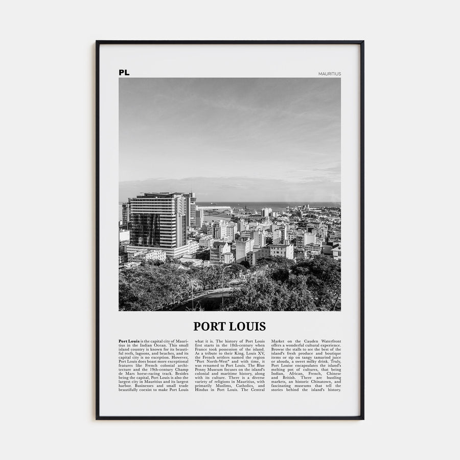 Port Louis Travel B&W Poster