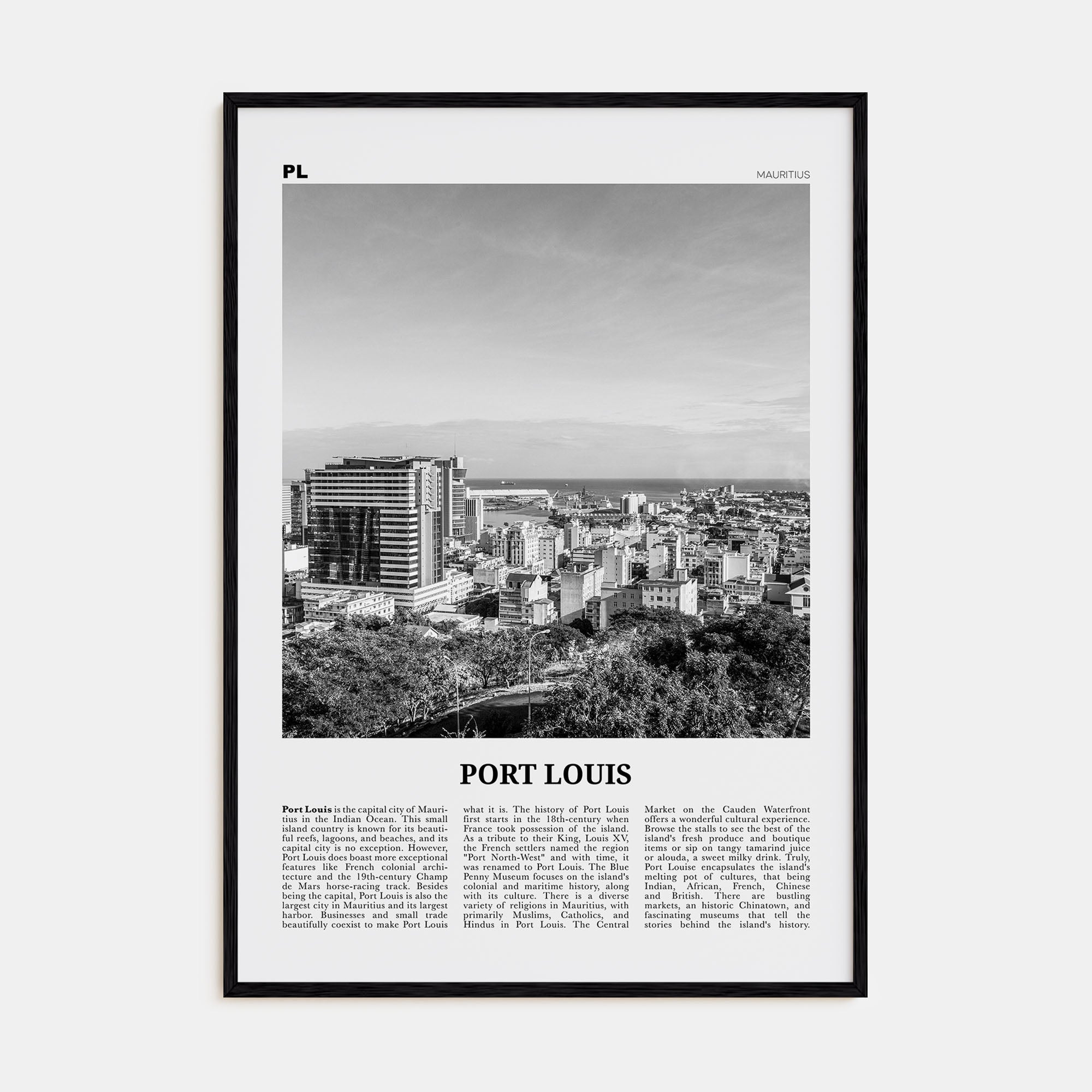 Port Louis Travel B&W Poster