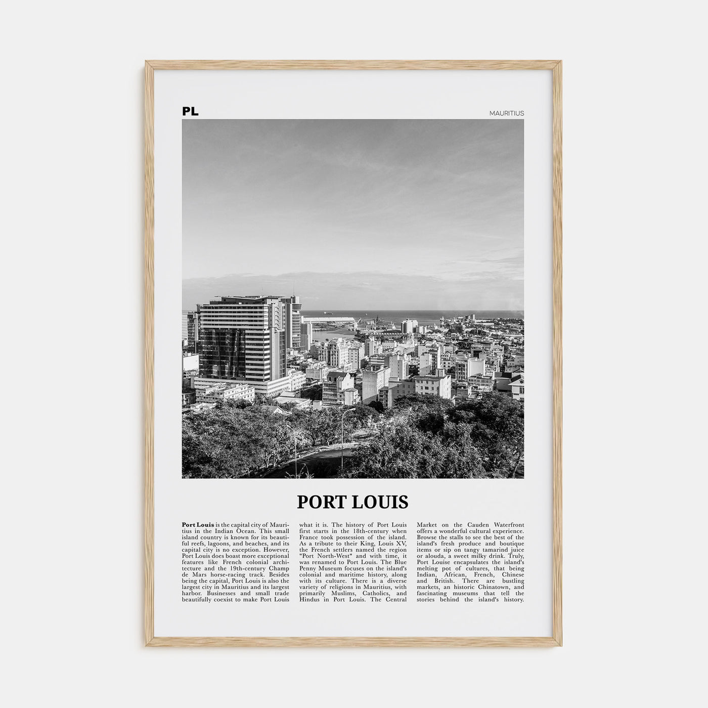 Port Louis Travel B&W Poster