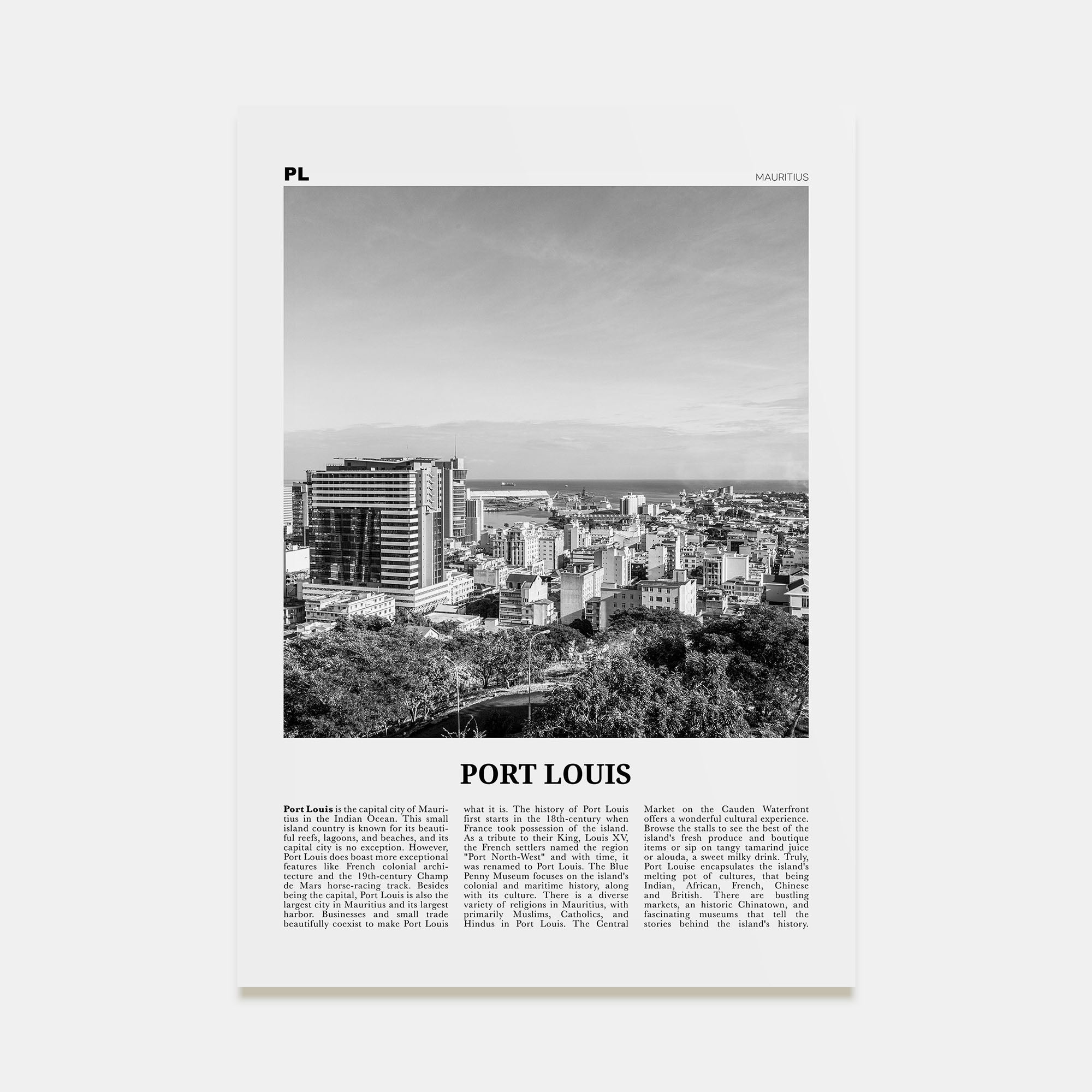 Port Louis Travel B&W Poster