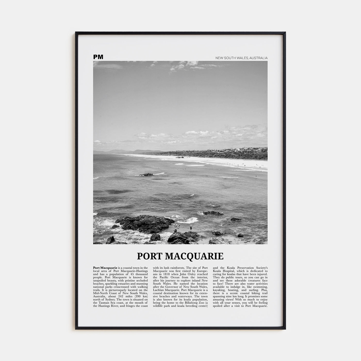 Port Macquarie Travel B&W Poster