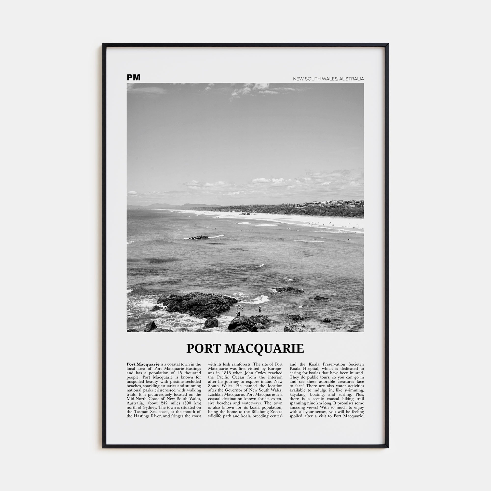 Port Macquarie Travel B&W Poster