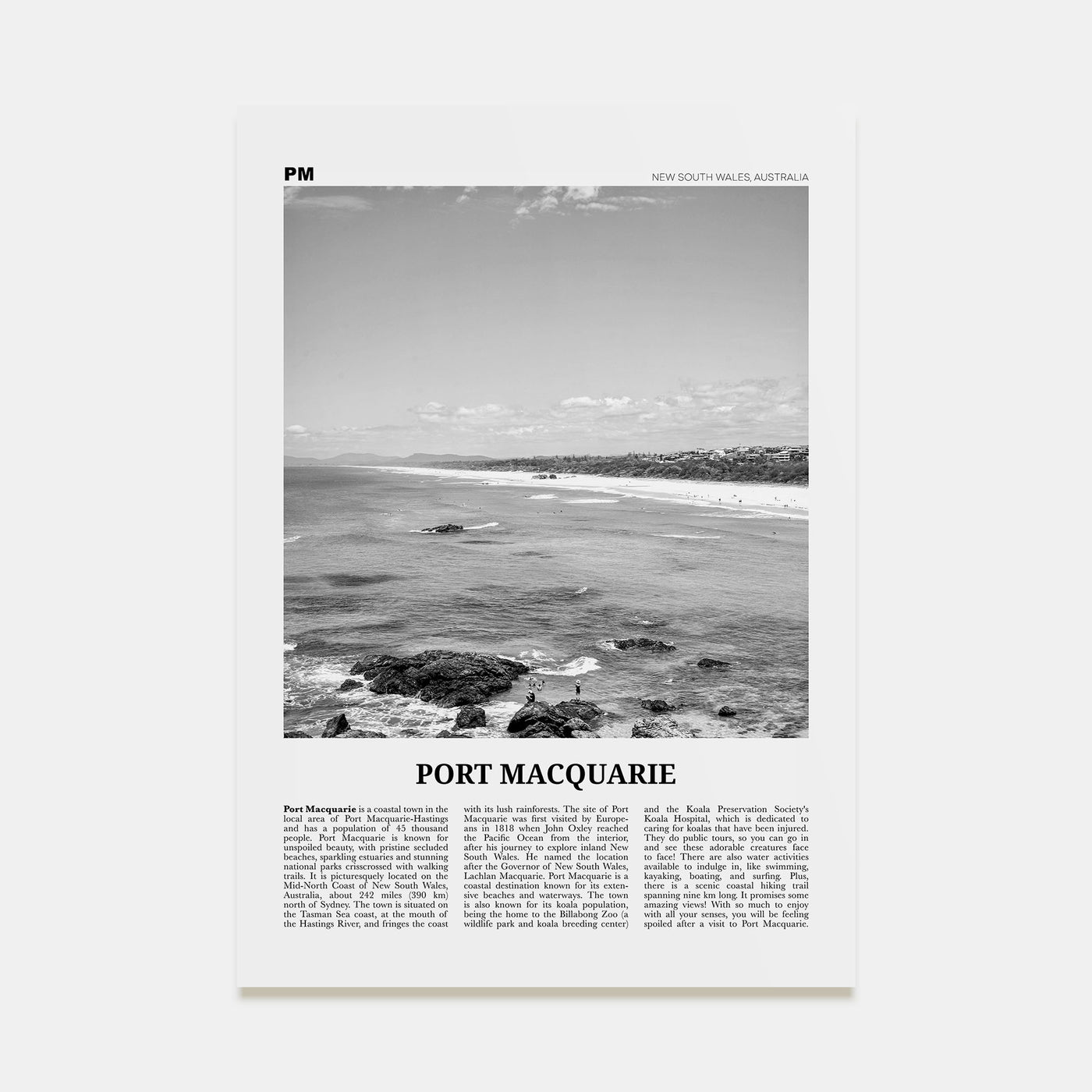 Port Macquarie Travel B&W Poster
