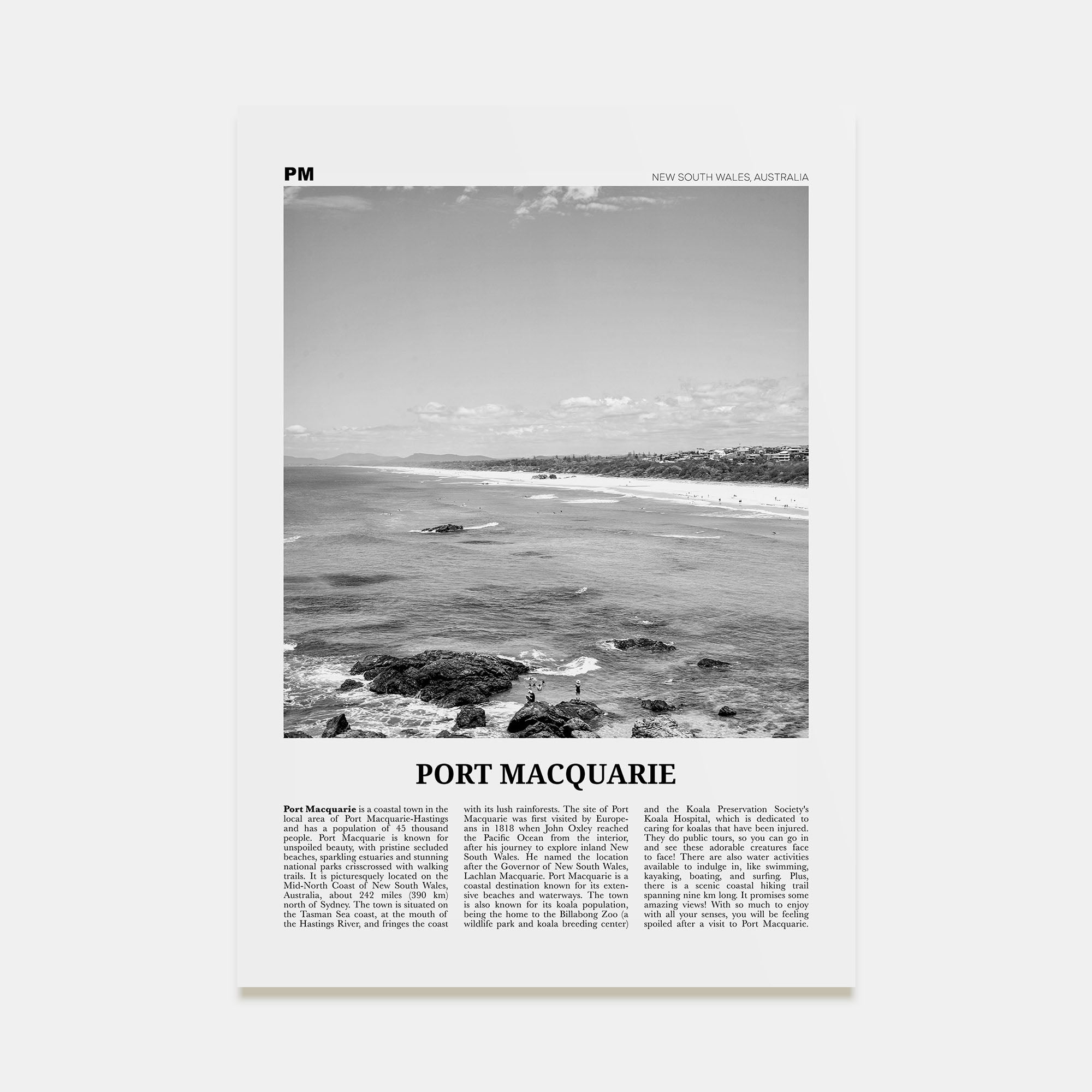 Port Macquarie Travel B&W Poster