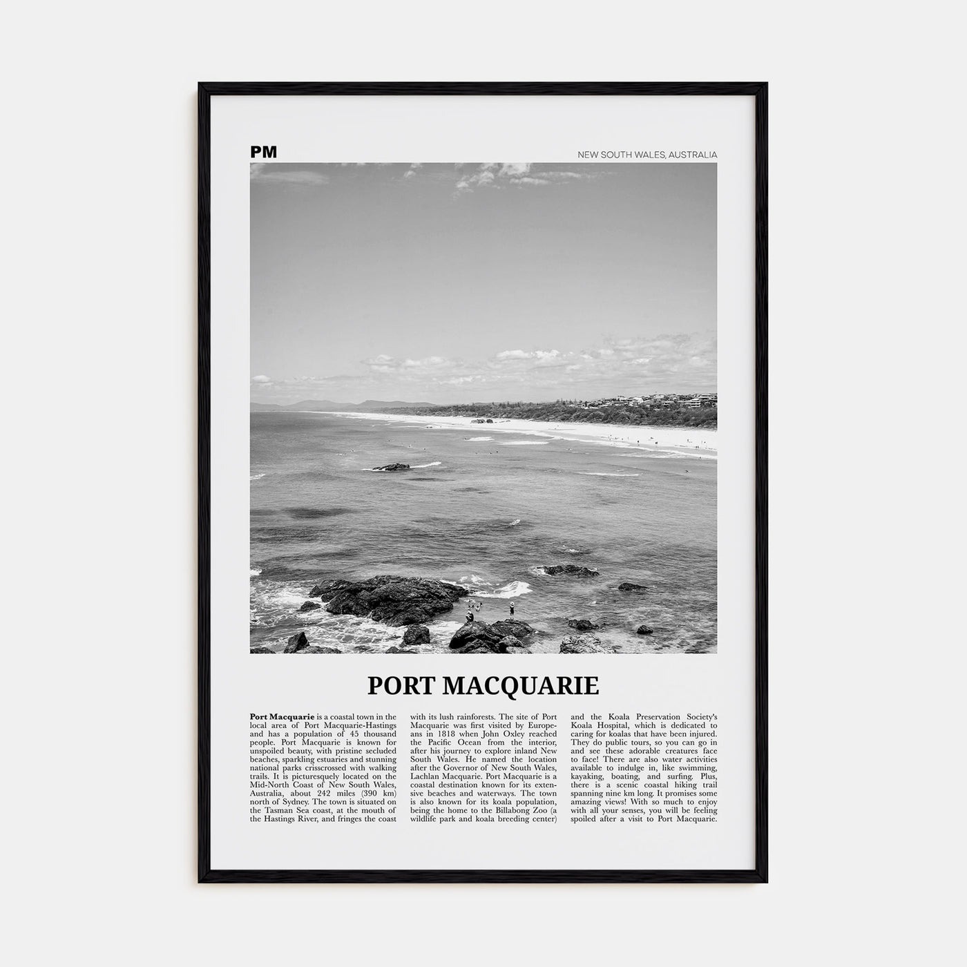 Port Macquarie Travel B&W Poster