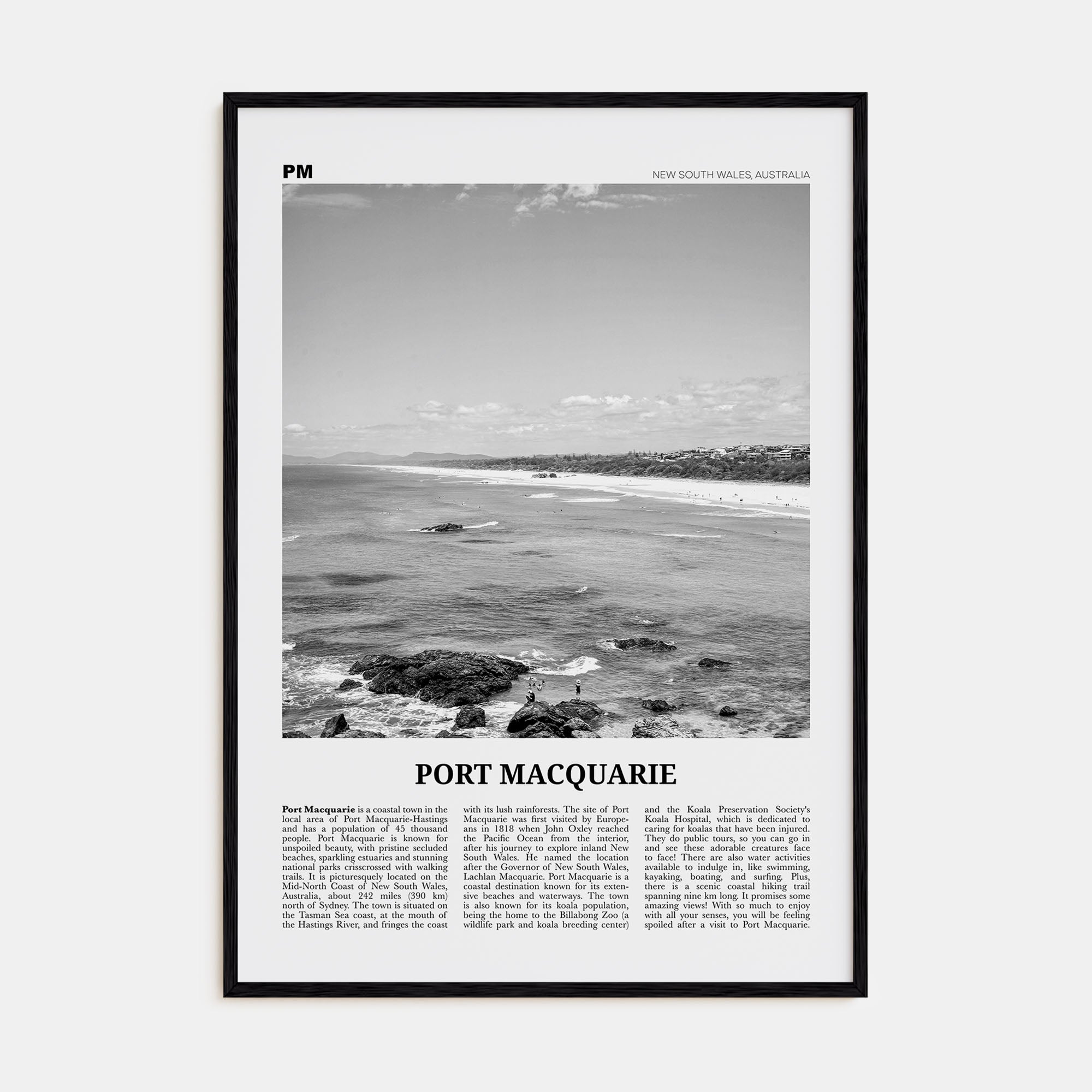 Port Macquarie Travel B&W Poster
