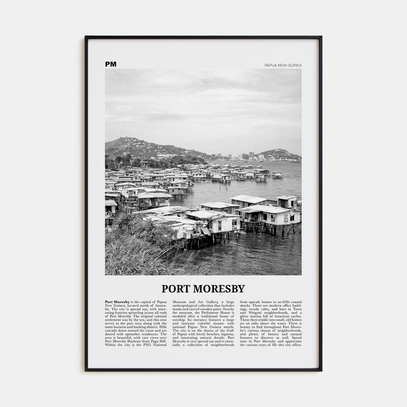 Port Moresby Travel B&W Poster