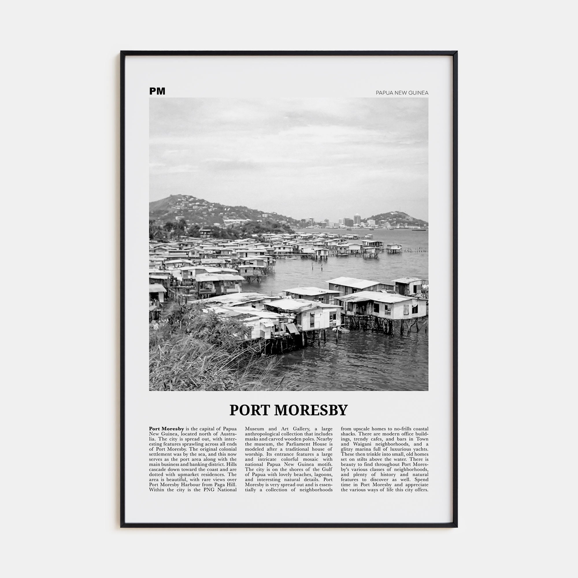 Port Moresby Travel B&W Poster